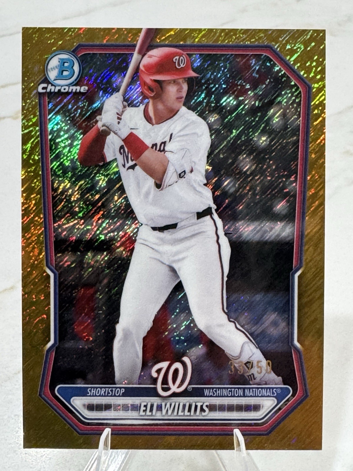 2026 Bowman Chrome Gold Shimmer 33/50 Eli Willits Washington Nationals 2026 Bowman Chrome Gold Shimmer 33/50 Eli Willits Washington Nationals