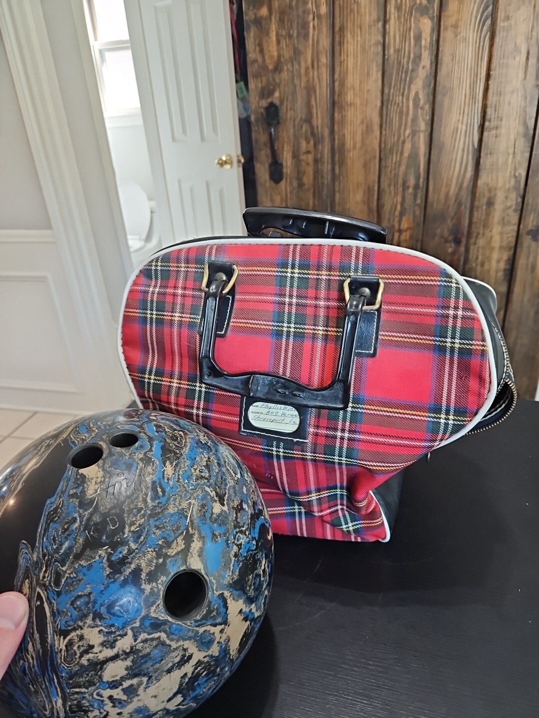 Vintage Leeds Travelwear Red Plaid Bowling Ball Bag & AMF BALL VTG Ball=13lb Vintage Leeds Travelwear Red Plaid Bowling Ball Bag & AMF BALL VTG Ball=13lb