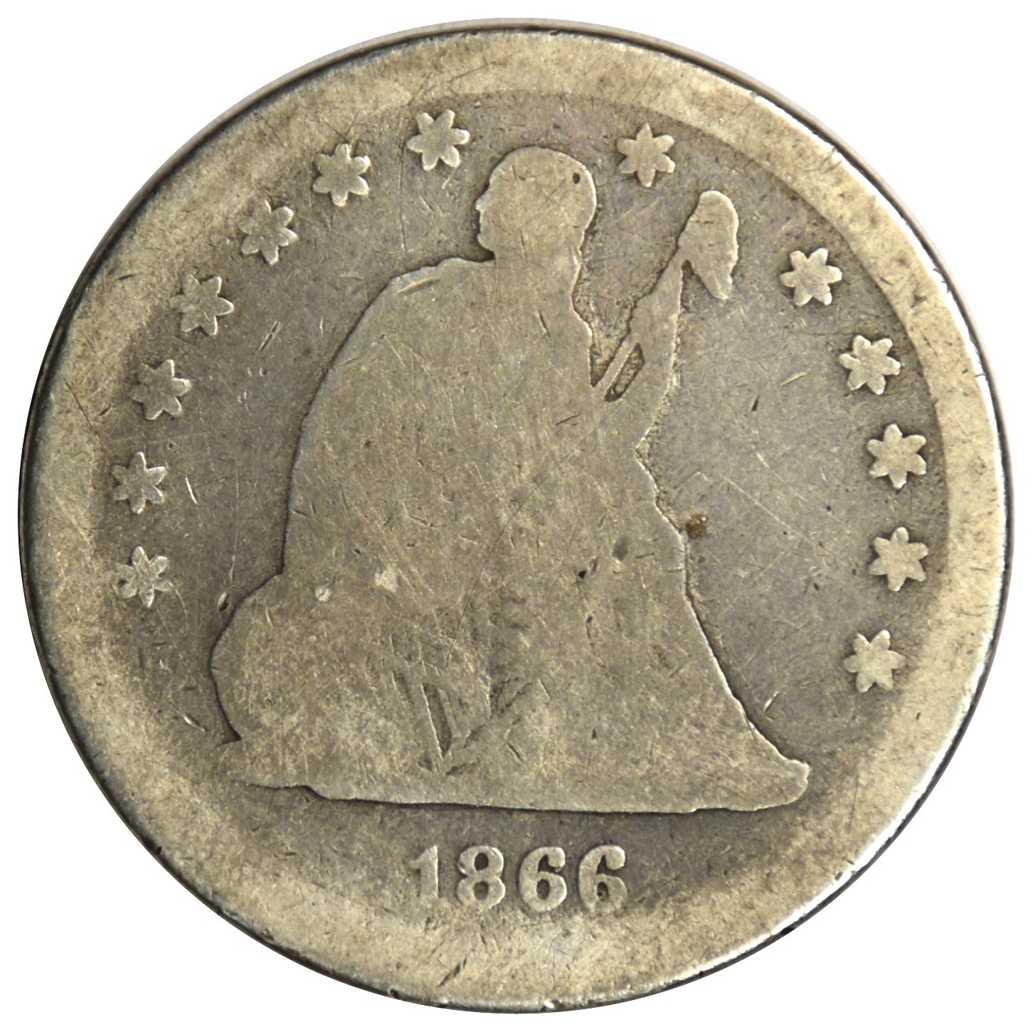 1866-S SEATED LIBERTY QUARTER ~ NICE PROBLEM FREE GOOD 1866-S SEATED LIBERTY QUARTER ~ NICE PROBLEM FREE GOOD