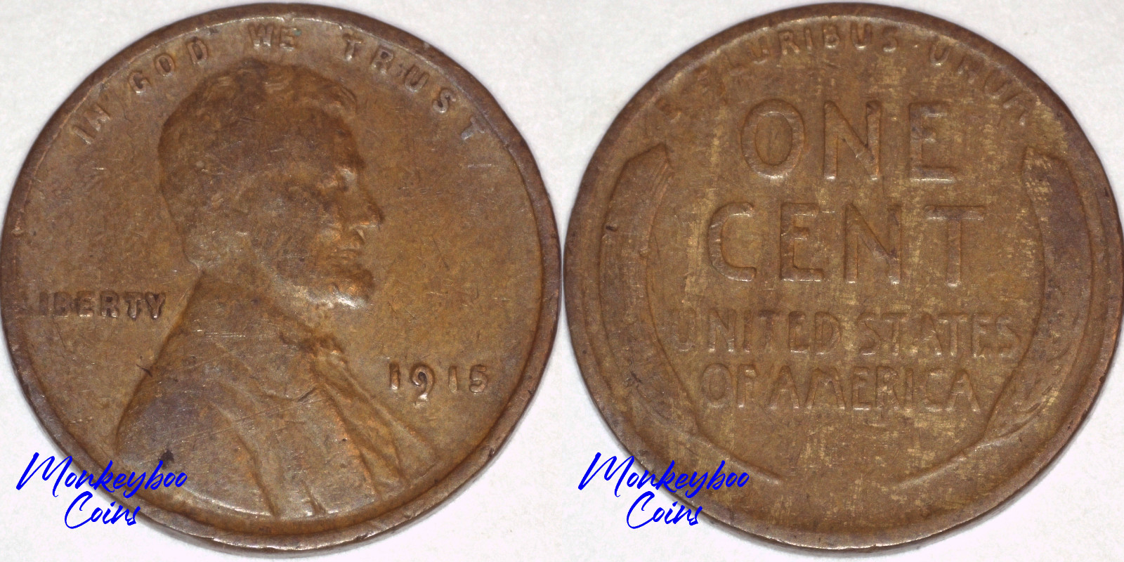 1915 Lincoln Wheat Cent - Improper Alloy Mix Wood Grain Woody- Rare Error Coin