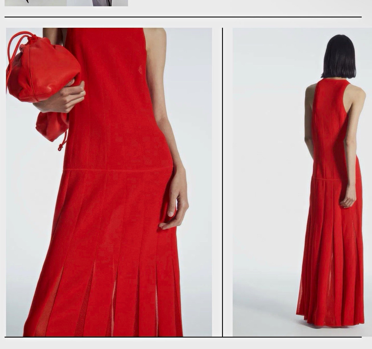 COS Red Cotton Knit Maxi Dress Long Sleeveless Round Neck Pleated Hem L COS Red Cotton Knit Maxi Dress Long Sleeveless Round Neck Pleated Hem L