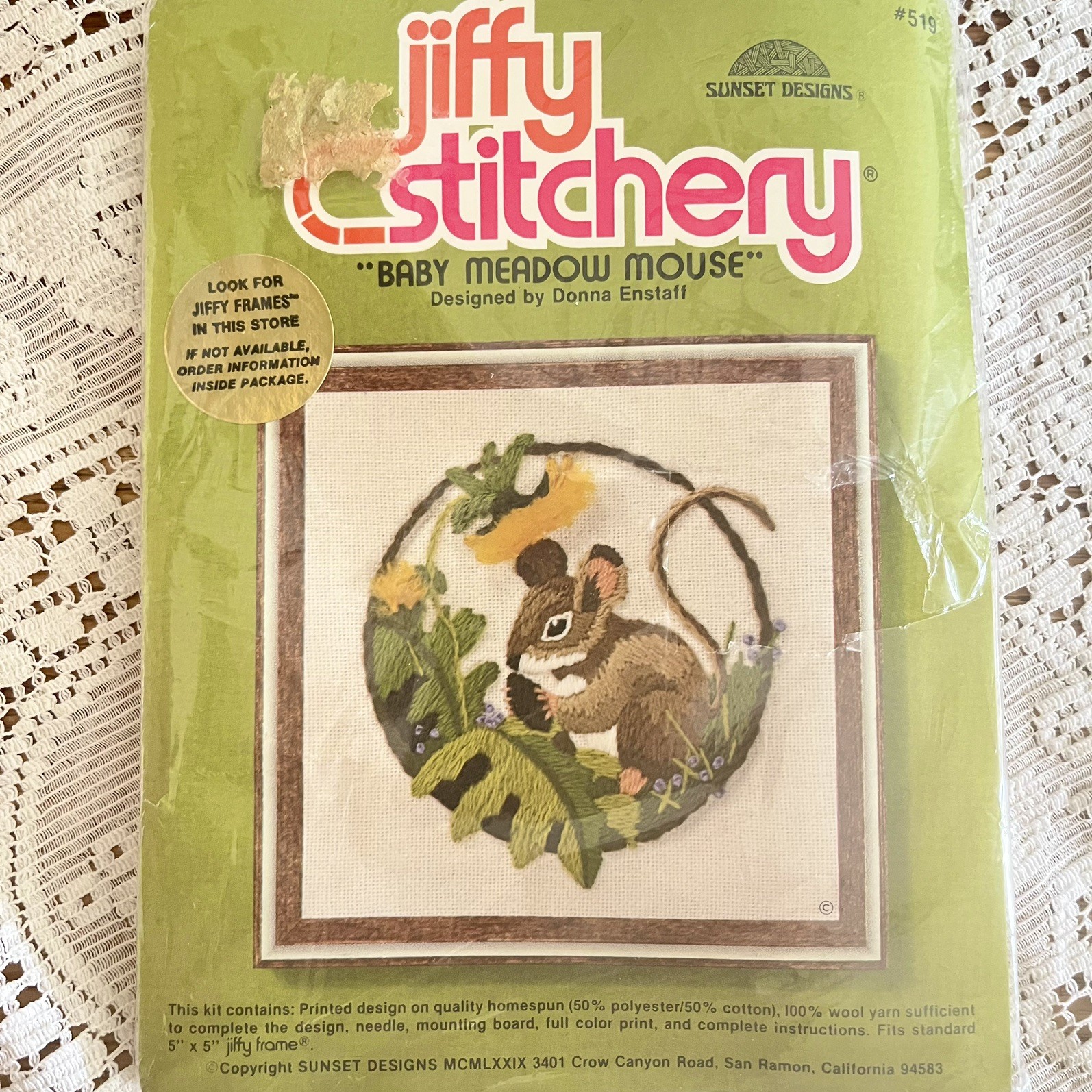 Vintage 1979 Jiffy Stitchery Baby Meadow Mouse #519 Sunset Designs NOS 5x5 Kit Vintage 1979 Jiffy Stitchery Baby Meadow Mouse #519 Sunset Designs NOS 5x5 Kit