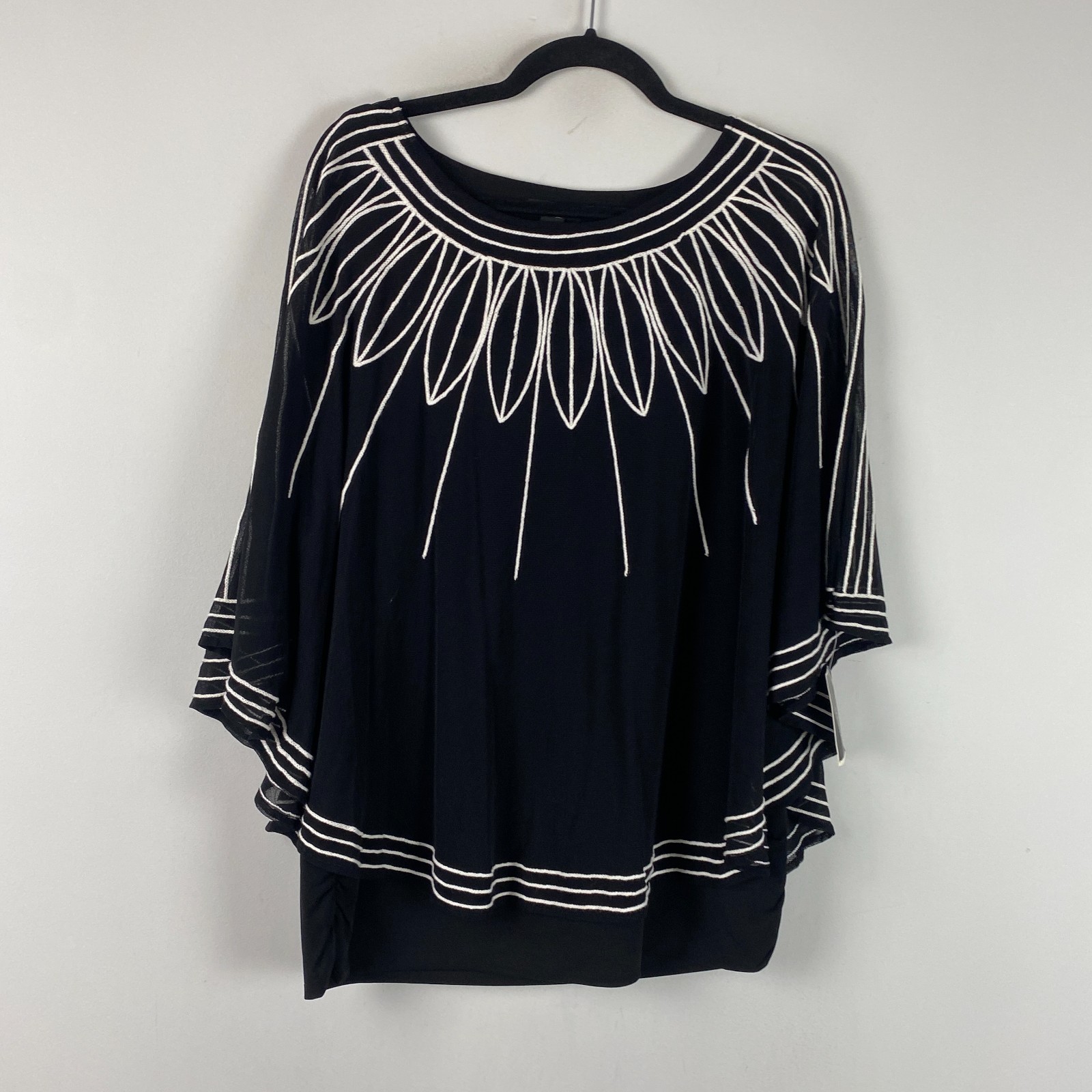 Alfani Black White Embroidered Mesh Overlay Top Womens XL Alfani Black White Embroidered Mesh Overlay Top Womens XL
