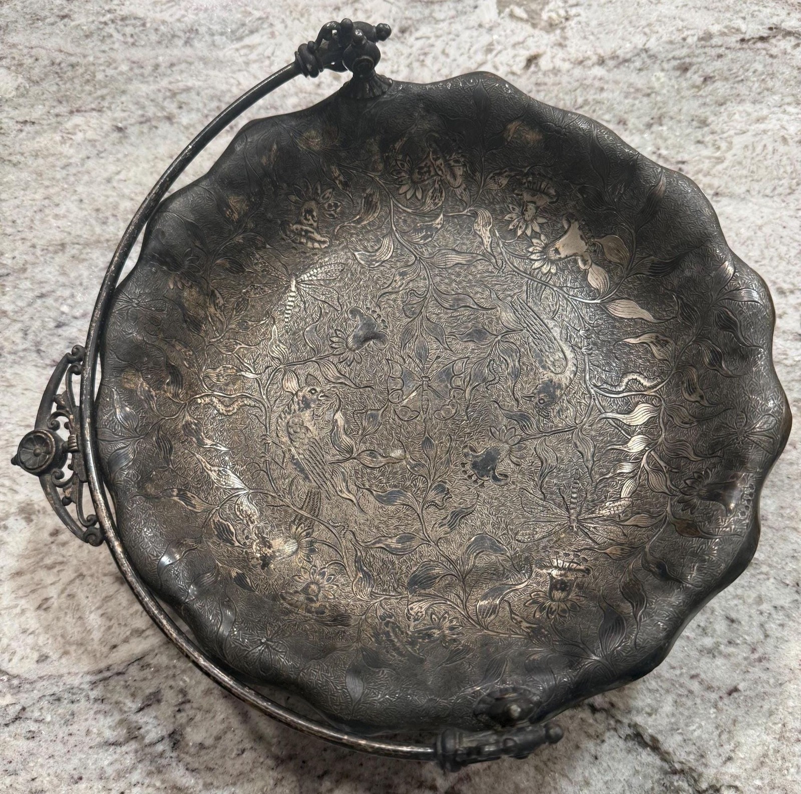 Antique James W. Tufts Quadruple Silver-Plated Bridal Basket, Victorian Era Antique James W. Tufts Quadruple Silver-Plated Bridal Basket, Victorian Era