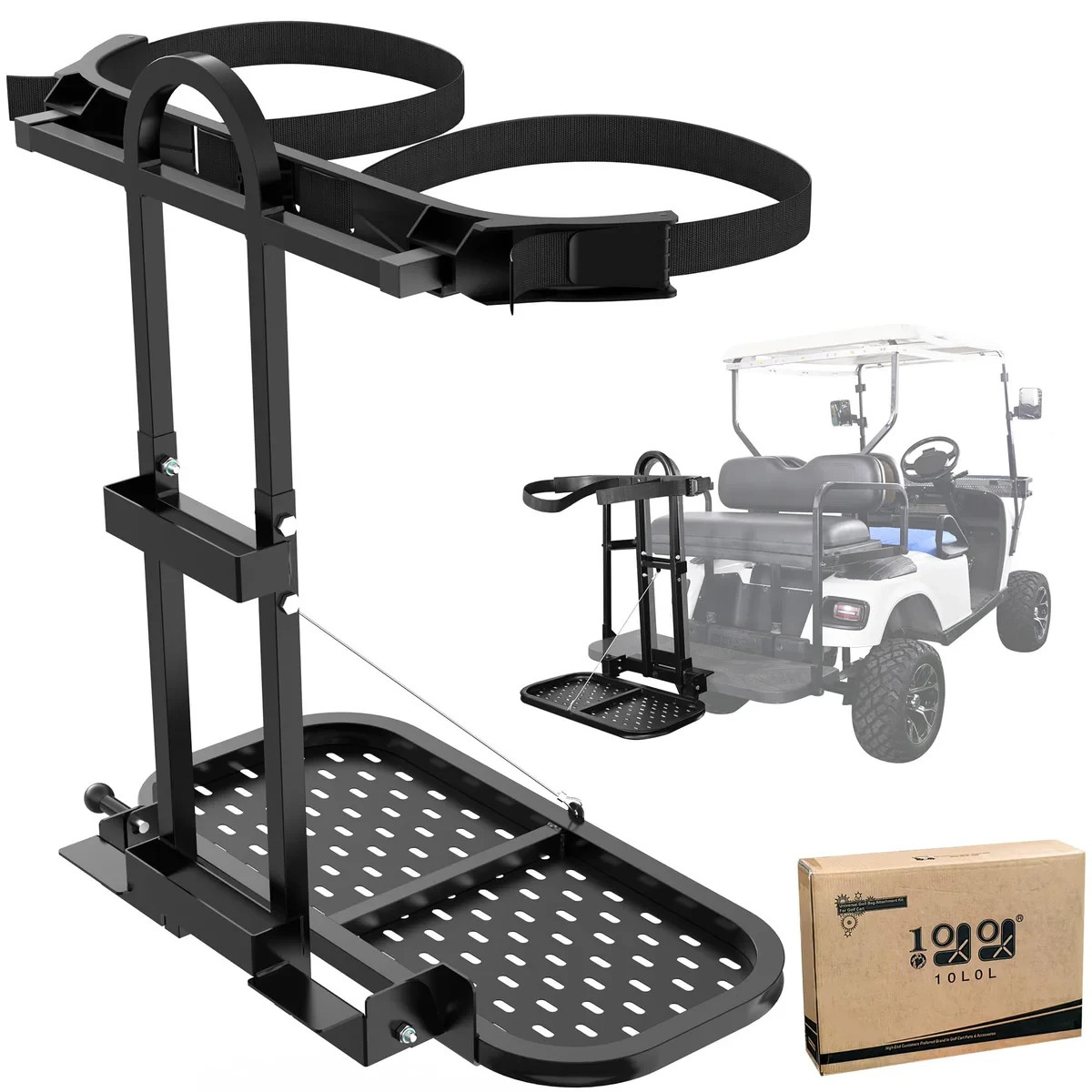 10L0L Universal Golf Cart Bag Holder Rack Foldable Rear Seat Black Steel. 10L0L Universal Golf Cart Bag Holder Rack Foldable Rear Seat Black Steel.