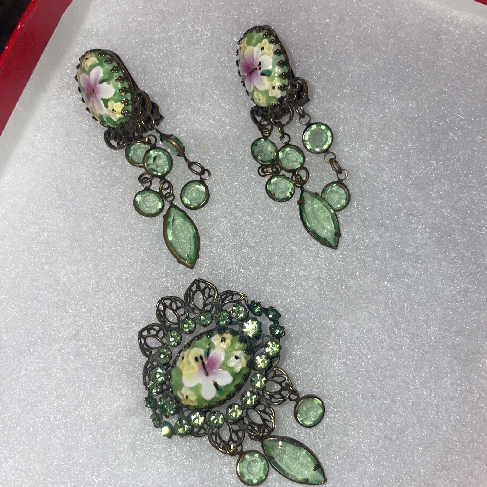 Hobe vintage brooches (signed) and earring set.very Rare 1903-1917