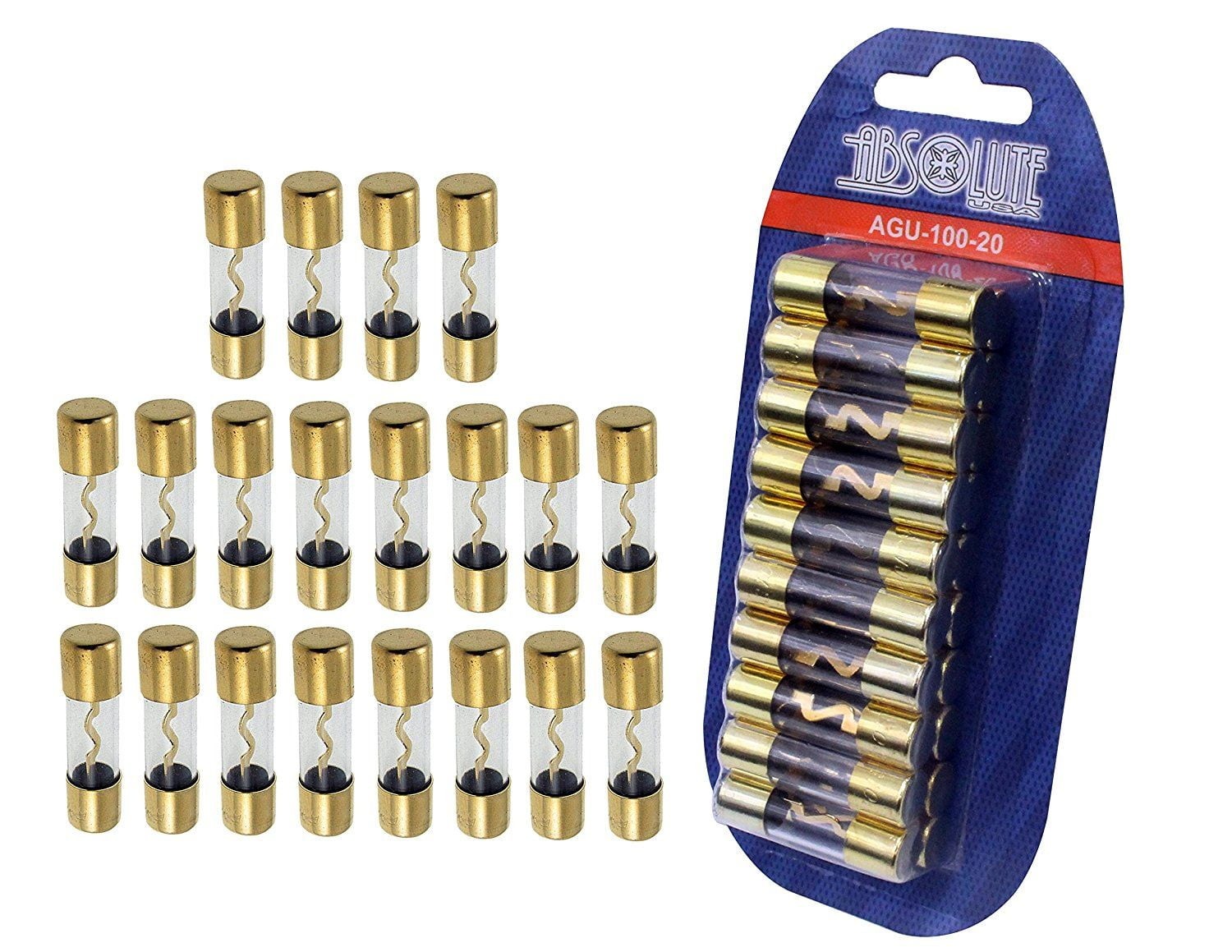 Absolute AGU100-20 100 Amp Gold-Plated AGU Glass Fuse (20 Pack) Absolute AGU100-20 100 Amp Gold-Plated AGU Glass Fuse (20 Pack)