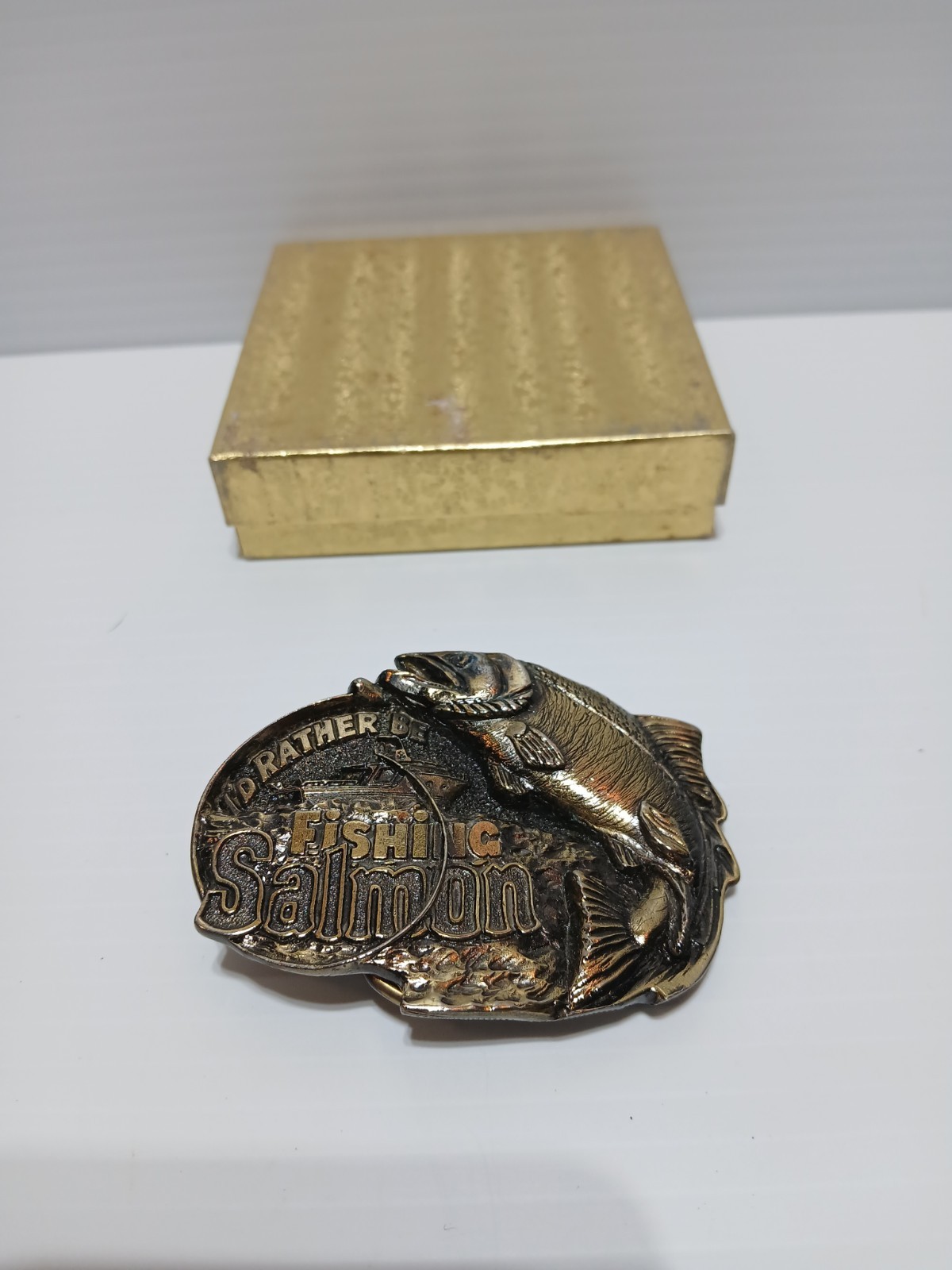Id Rather Be Fishing Salmon Belt Buckle Brass Gold Tone Great American Buckle Id Rather Be Fishing Salmon Belt Buckle Brass Gold Tone Great American Buckle