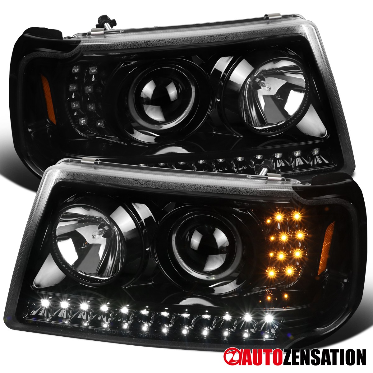 Fit 2001-2011 Ford Ranger Slick Black LED Strip Projector Headlights Lamps 01-11