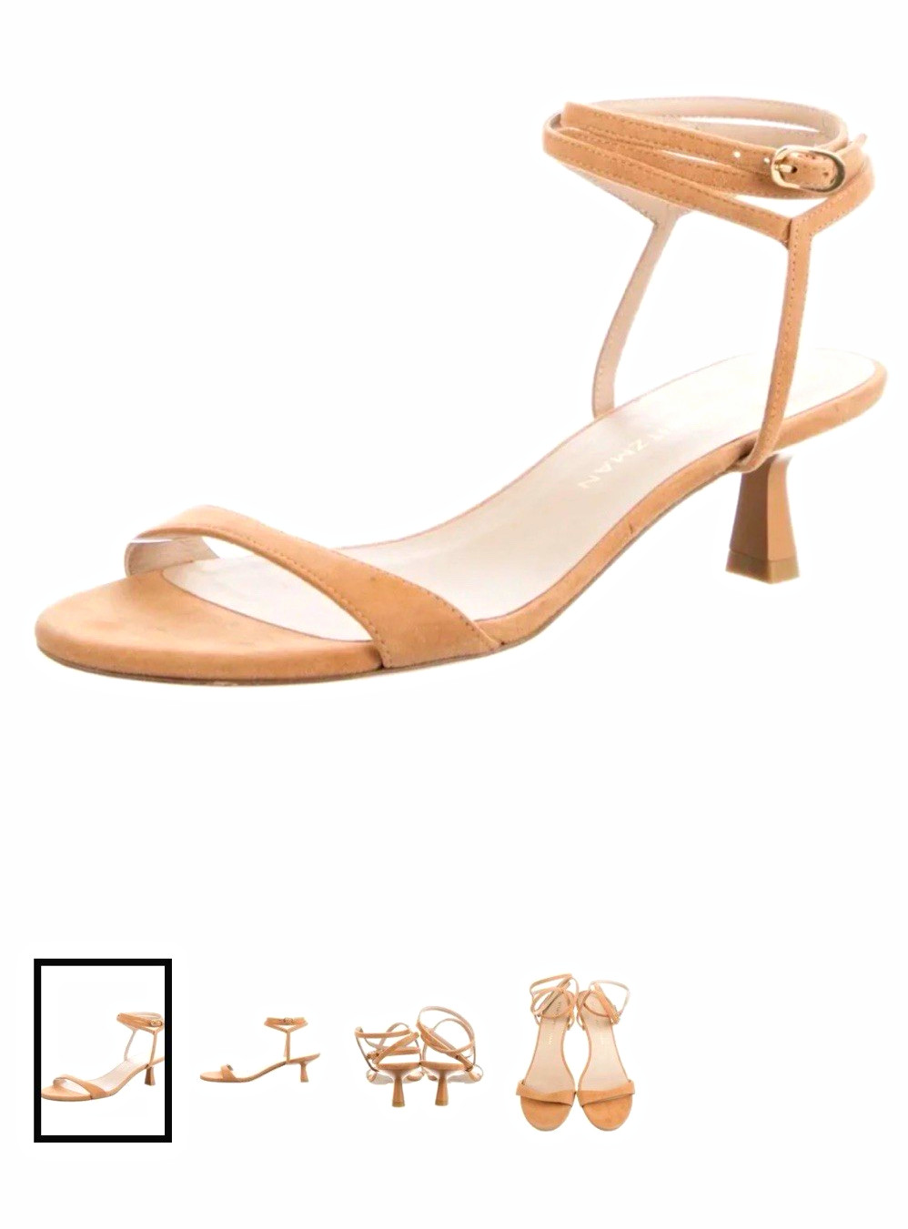 Stuart Weitzman Wom. Camel Suede Wrap Ankle Strap Nudist Kitten Heel sandal, 7 Stuart Weitzman Wom. Camel Suede Wrap Ankle Strap Nudist Kitten Heel sandal, 7