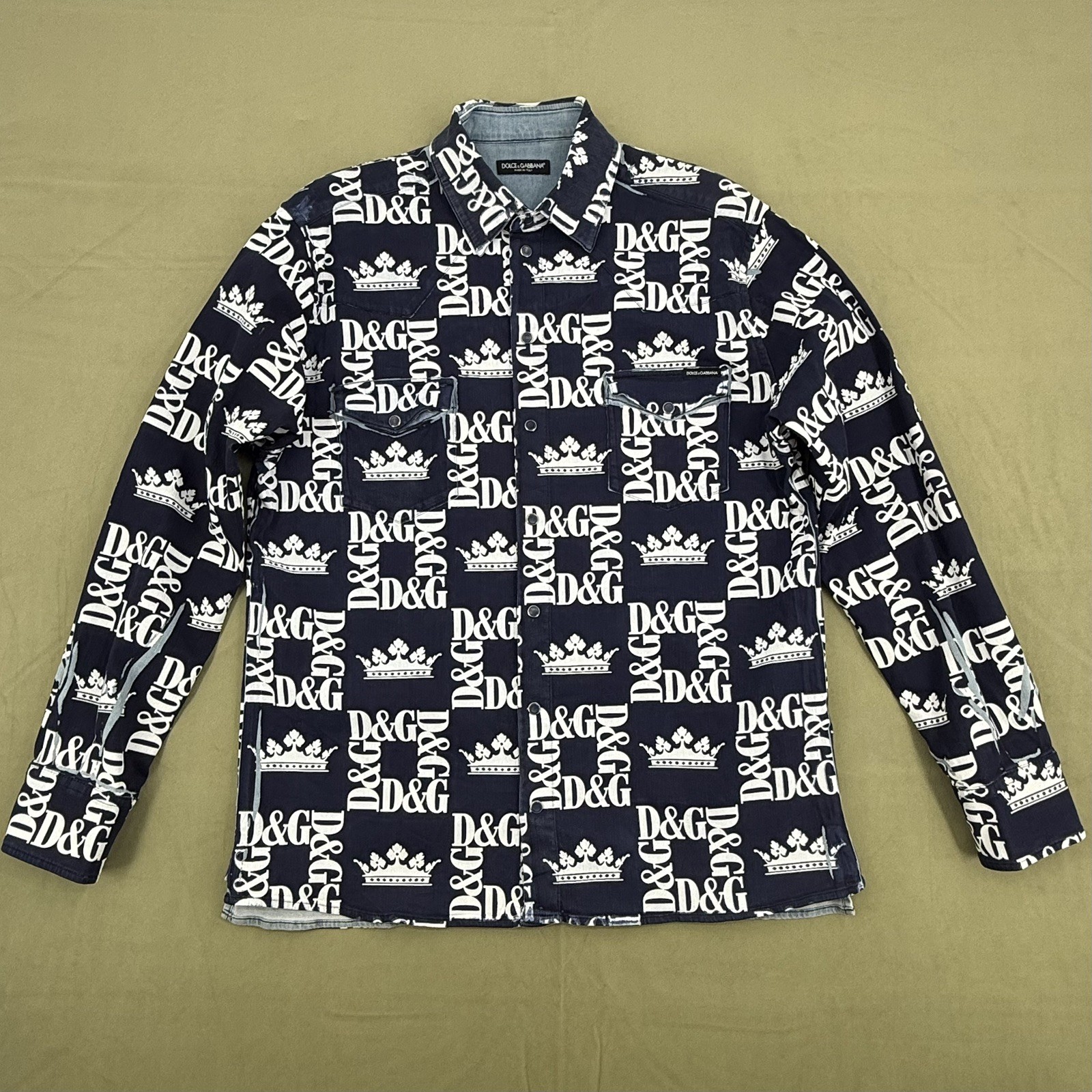 Dolce & Gabbana Blue Crown Logo Print Slim Fit Cotton Men\'s Shirt Dolce & Gabbana Blue Crown Logo Print Slim Fit Cotton Men\'s Shirt
