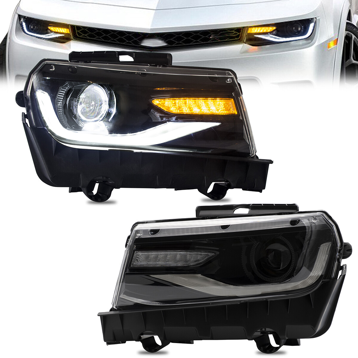 2PCS VLAND LED Projector Headlights For 2014 2015 Chevrolet Camaro W/ Sequential