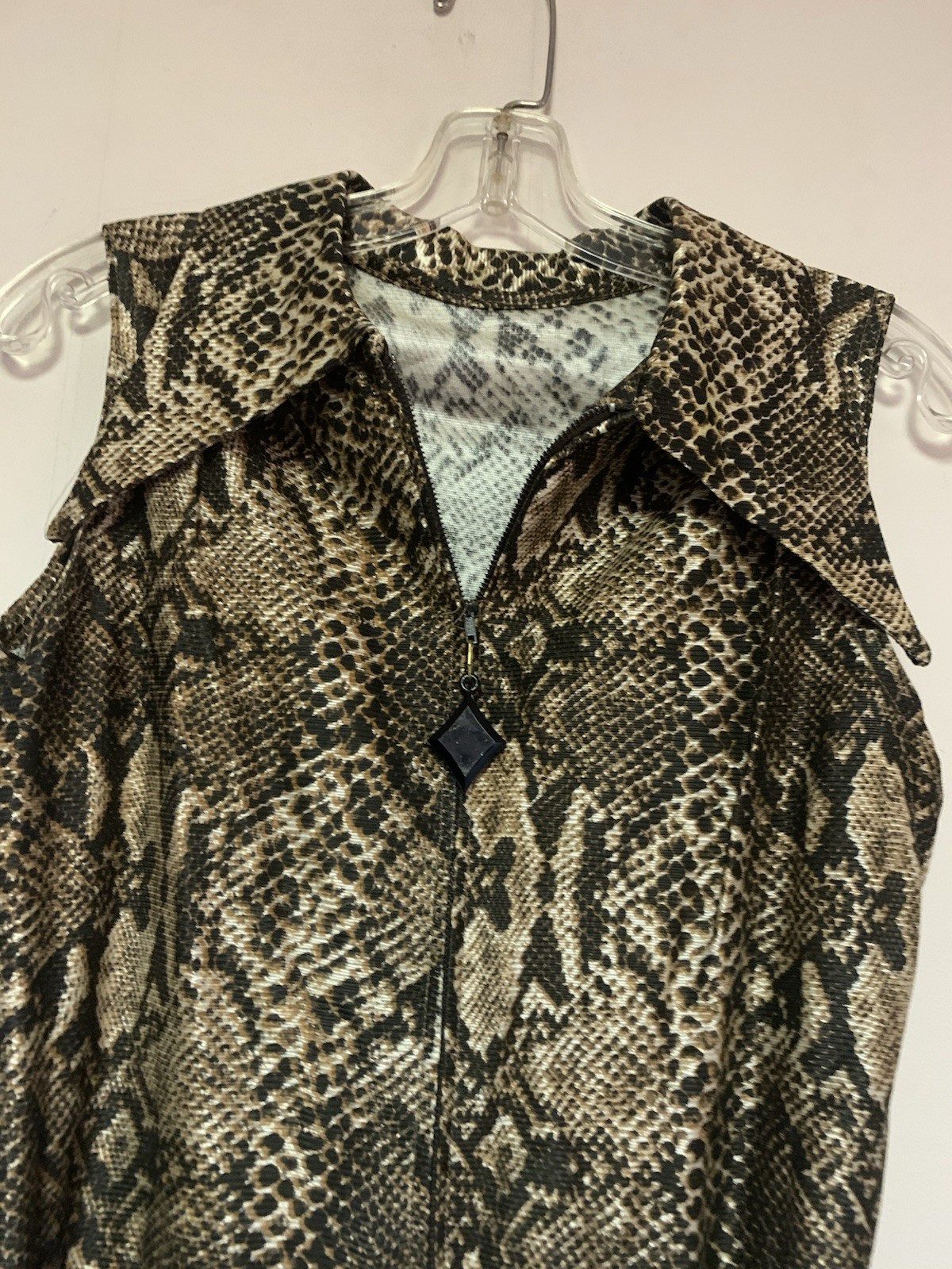 VTG 70s 2 Piece Tunic Mini Dress Pants Set Snake Skin Print Retro Groovy Boho