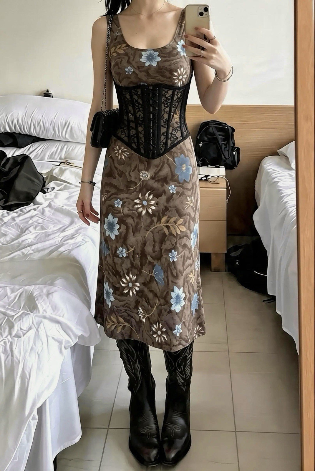 VINTAGE DeadStock 90s Brown Floral Maxi Dress - Y2K Grunge Dress VINTAGE DeadStock 90s Brown Floral Maxi Dress - Y2K Grunge Dress