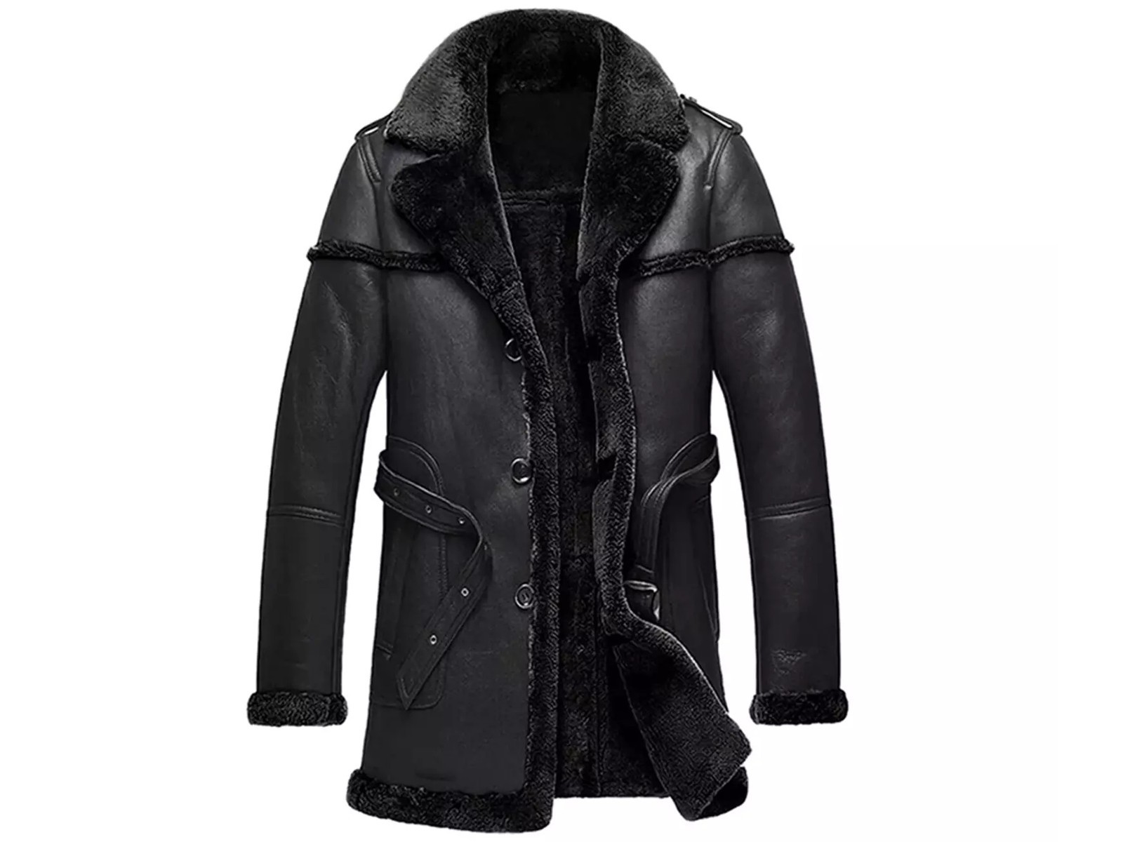 Men\'s Real Sheepskin Faux Fur Lined Long Coat Real Sheep Leather Winter Trench Men\'s Real Sheepskin Faux Fur Lined Long Coat Real Sheep Leather Winter Trench