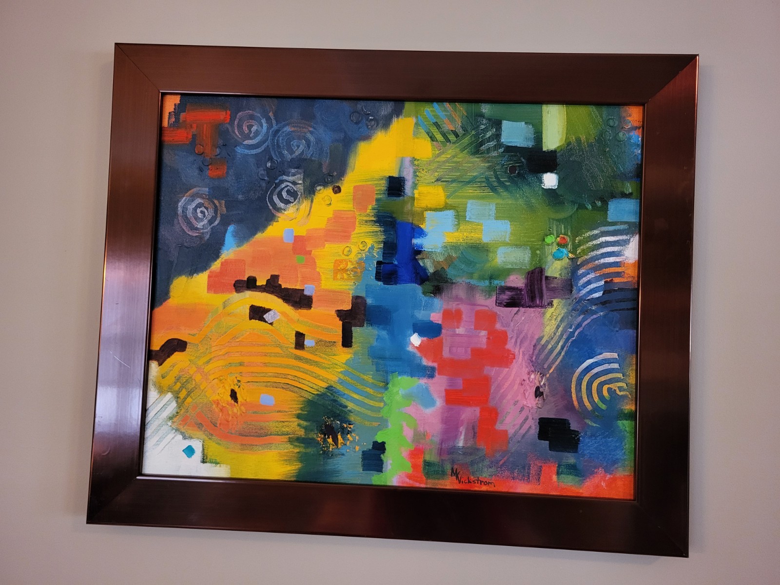 ABSTRACT ART ON CANVAS Original Acrylic Painting Wall Art Signed Colorful Framed ABSTRACT ART ON CANVAS Original Acrylic Painting Wall Art Signed Colorful Framed