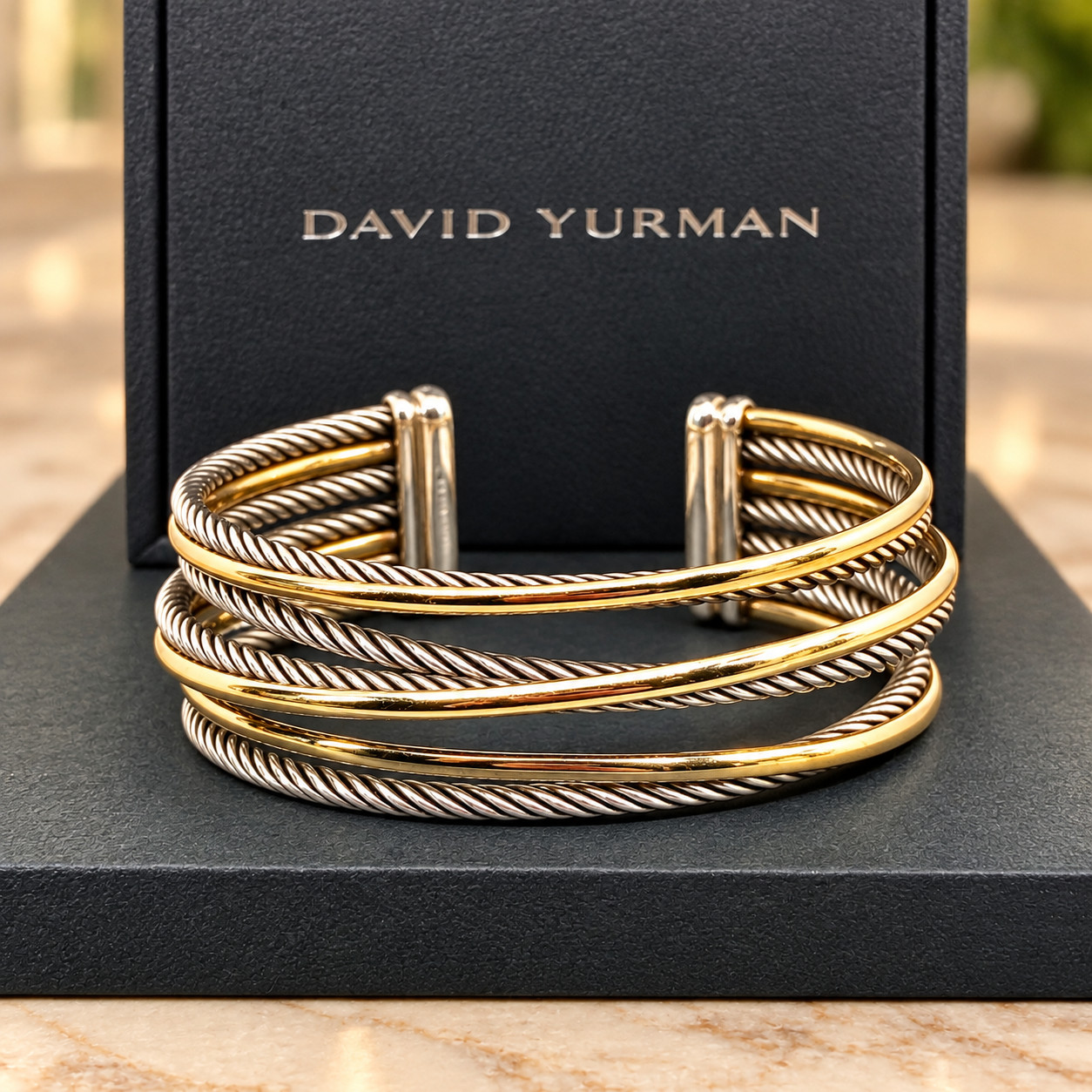 David Yurman Crossover Cuff Bracelet 18K Yellow Gold Sterling Silver Medium