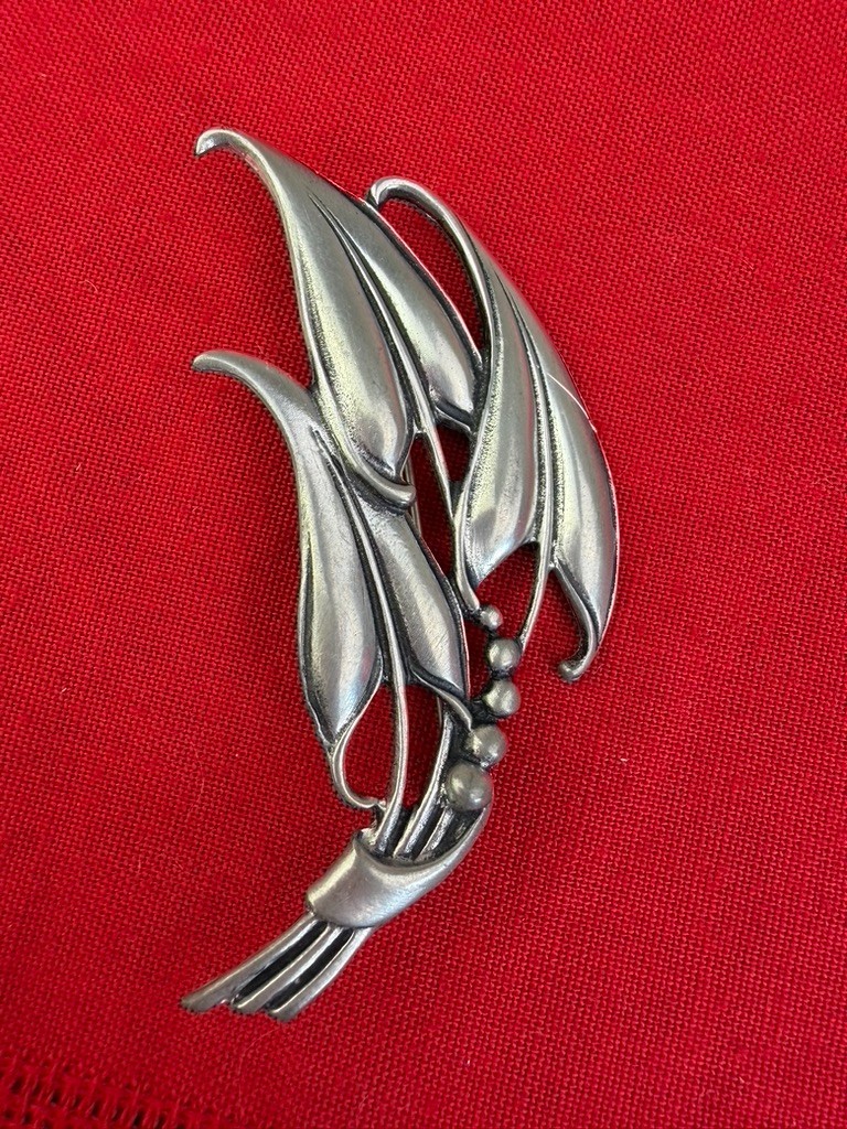 Vtg Elias 1990 Fine Pewter Art Nouveau Floral Leaf Brooch Pin P325 Signed 4” MCM