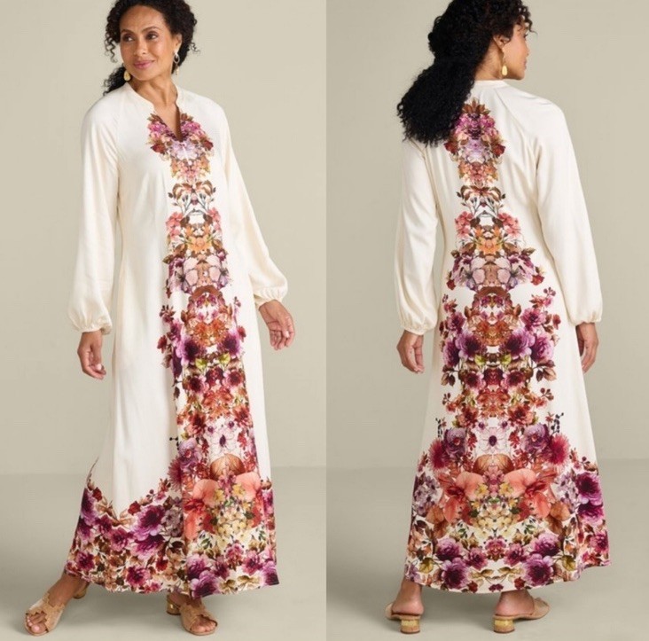 SOFT SURROUNDINGS Paulette Shirt Dress Sz 1X Maxi Long Floral Print Autumn Gown SOFT SURROUNDINGS Paulette Shirt Dress Sz 1X Maxi Long Floral Print Autumn Gown