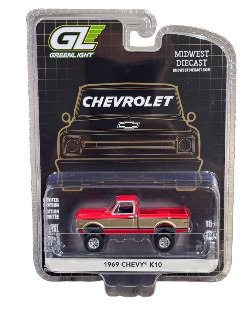 Greenlight Midwest Diecast Exclusive 1969 Chevy K10 Lifted Red Gold 1/64 51687-B Greenlight Midwest Diecast Exclusive 1969 Chevy K10 Lifted Red Gold 1/64 51687-B