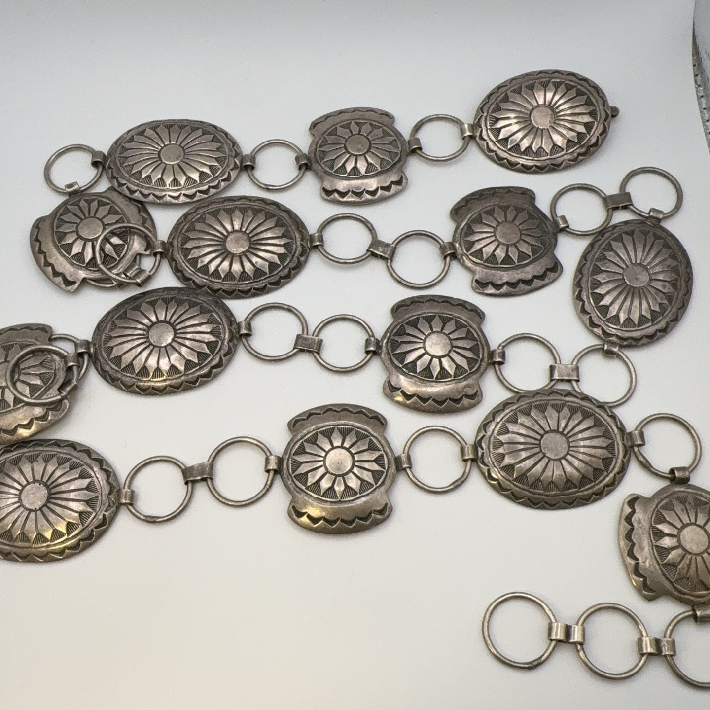 Sterling Silver 925 Concho Station Belt Native Southwestern Adjustable 309.37g