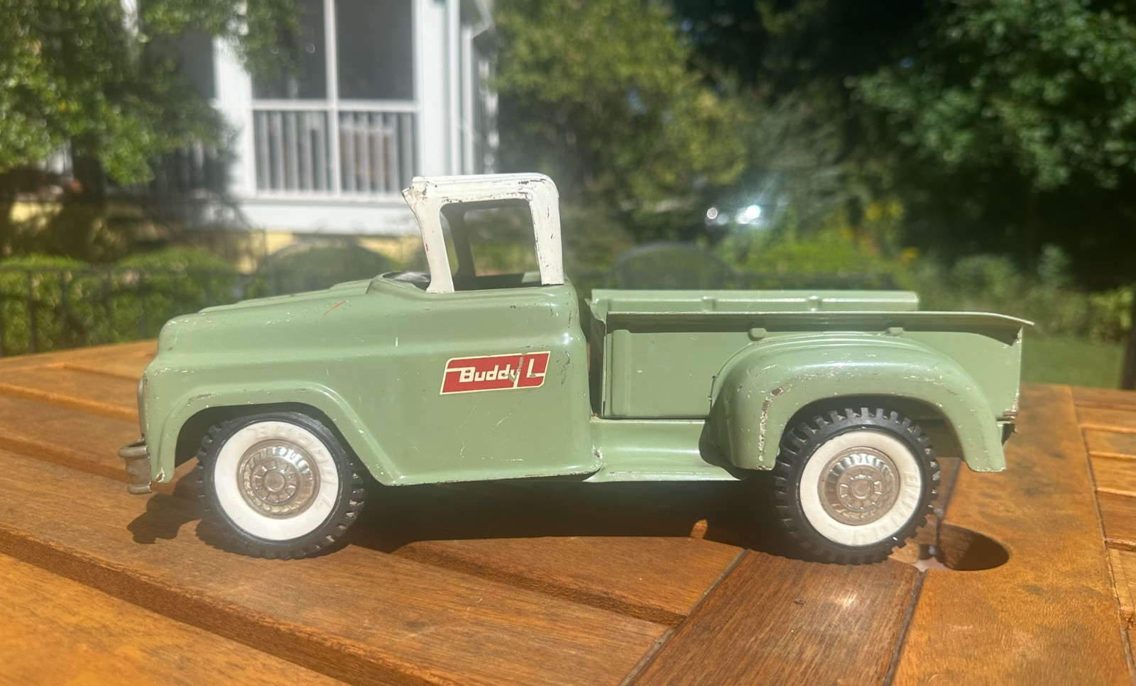 VINTAGE 1950’S 1960'S PRESSED STEEL BUDDY L SIDE STEP PICK UP TRUCK MINT GREEN