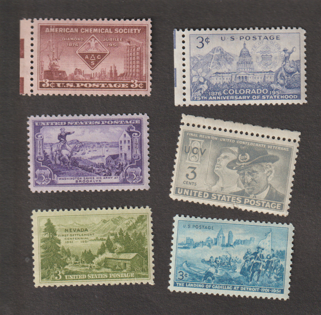1951 US COMMMORATIVE COMPLETE YEAR SET 6 STAMPS MNH 1951 US COMMMORATIVE COMPLETE YEAR SET 6 STAMPS MNH