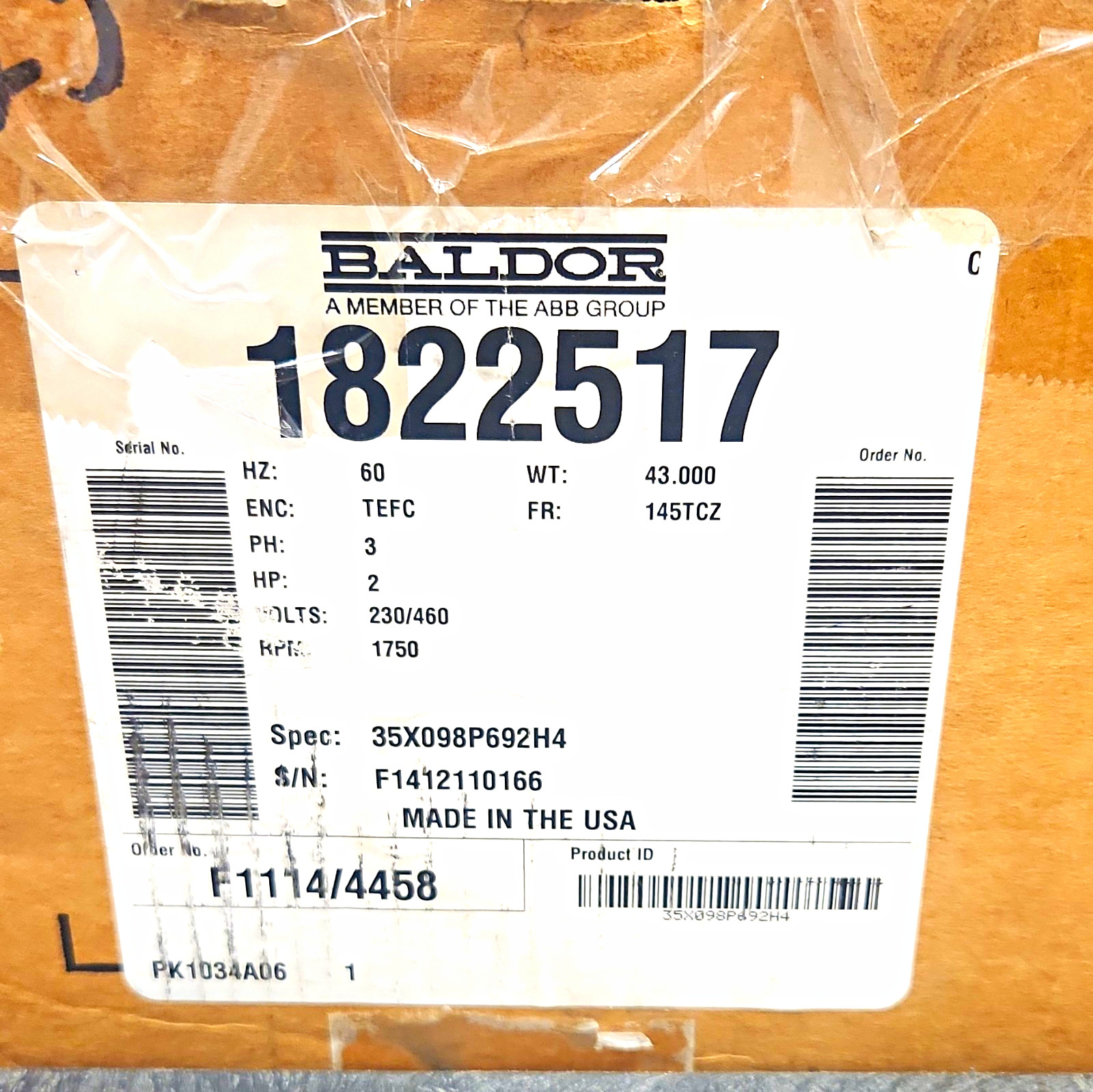 Baldor Reliance SuperE Motor VENM3546 1HP 3PH 230/460V TENV 1745 RPM Baldor Reliance SuperE Motor VENM3546 1HP 3PH 230/460V TENV 1745 RPM