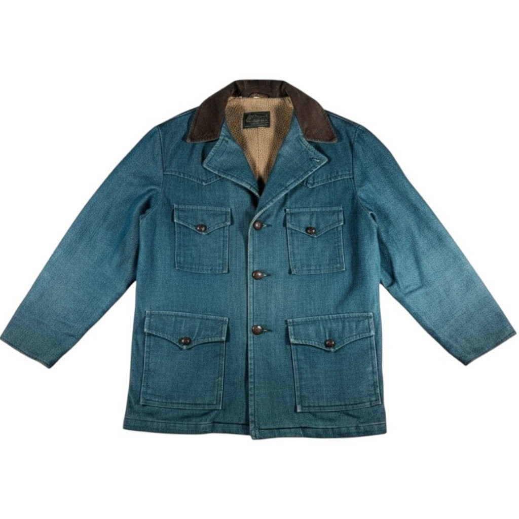 Vintage Wrangler Blue Denim Ranch Coat Sherpa Lined Jacket Corduroy Collar Sz XL