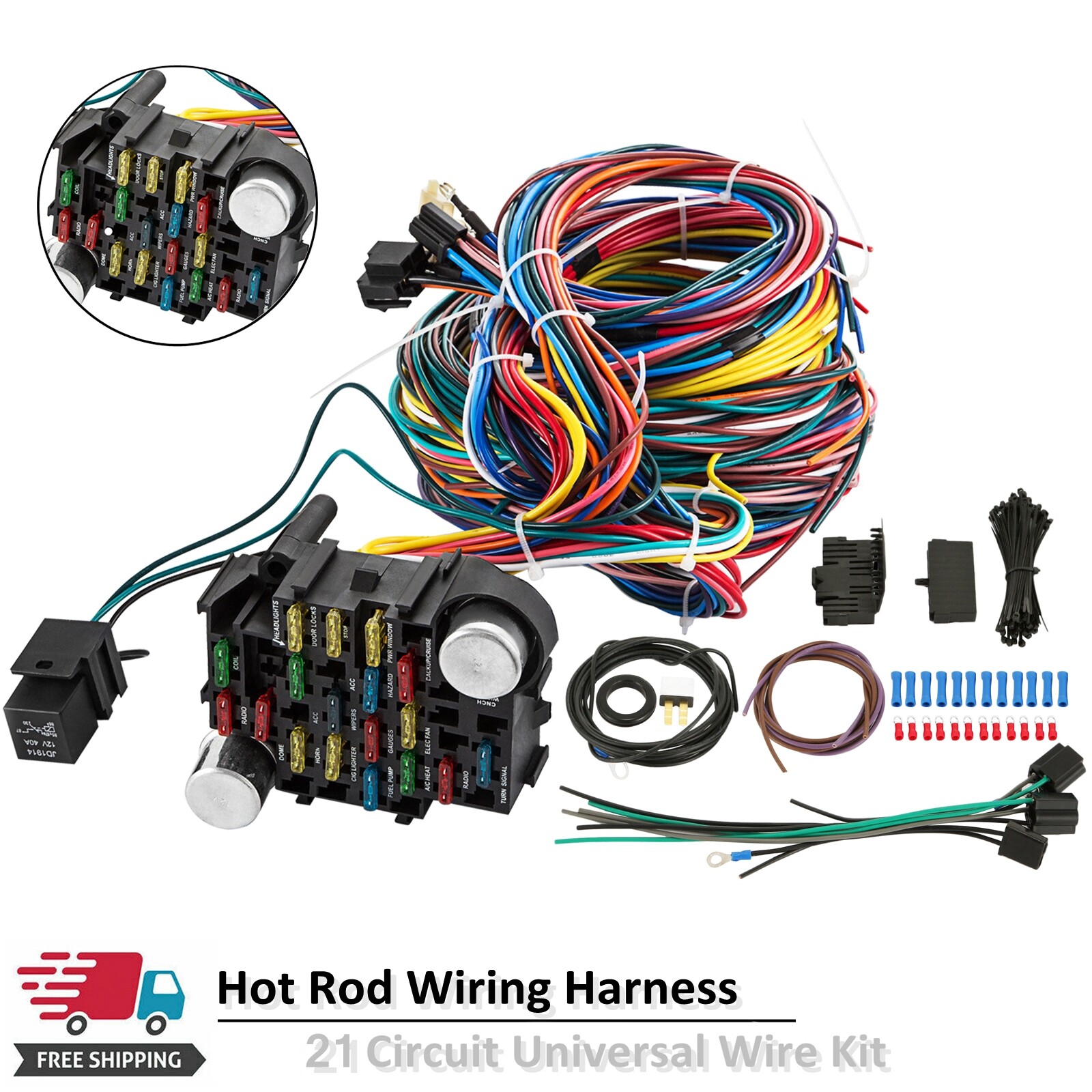 Universal 21 Circuit Wiring Harness For CHEVY MOPAR FORD JEEP HOTRODS