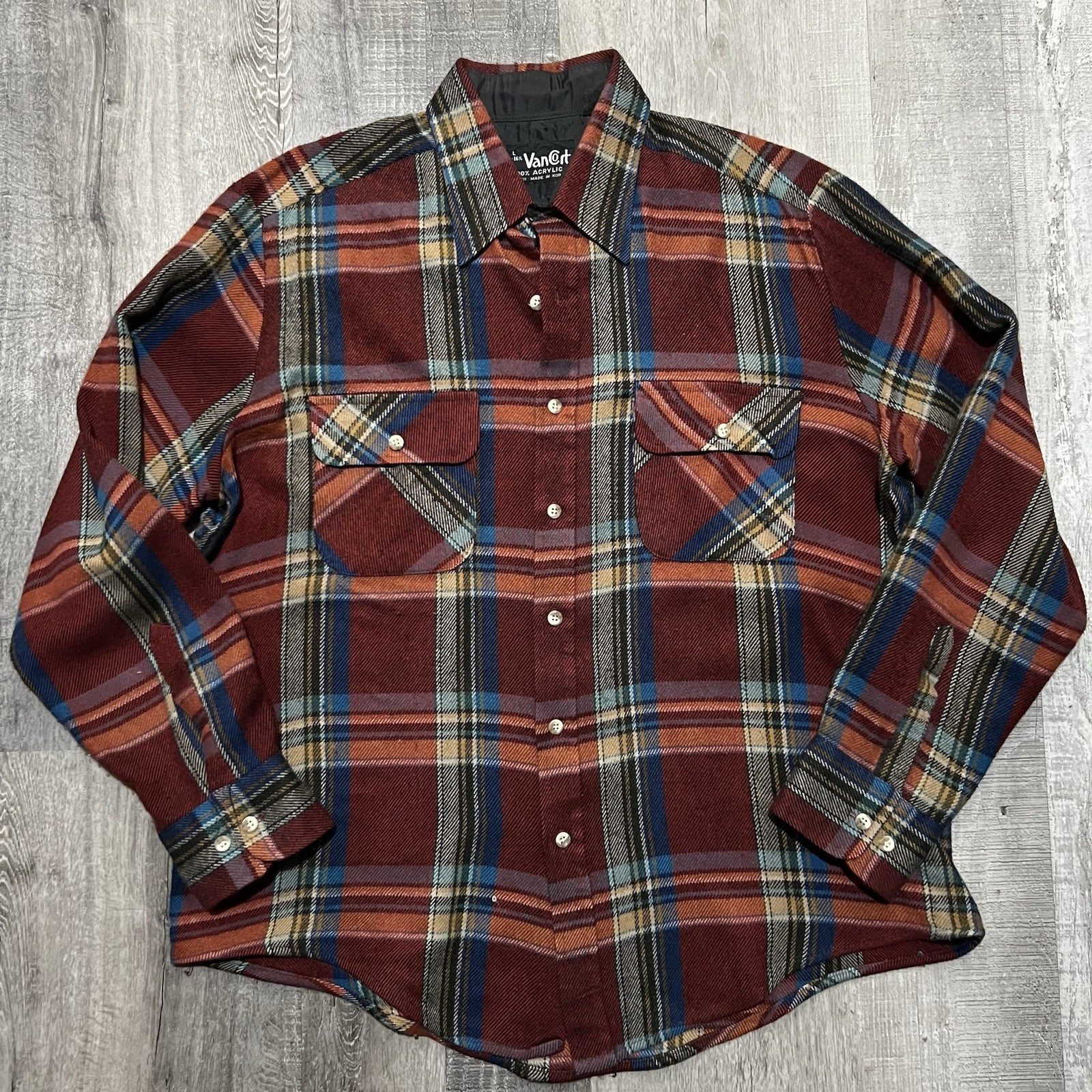 Vintage 70s/80s Vancort Red Plaid Pearl Snap Flannel Shirt Two Pocket Acrylic L Vintage 70s/80s Vancort Red Plaid Pearl Snap Flannel Shirt Two Pocket Acrylic L