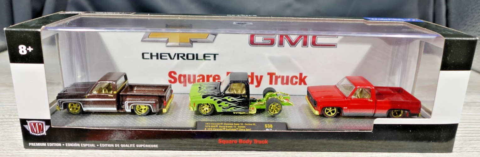 M2 Machines 1973/1976 Chevrolet & GMC 3 Truck Set Walmart Exclusive CHASE 1/64