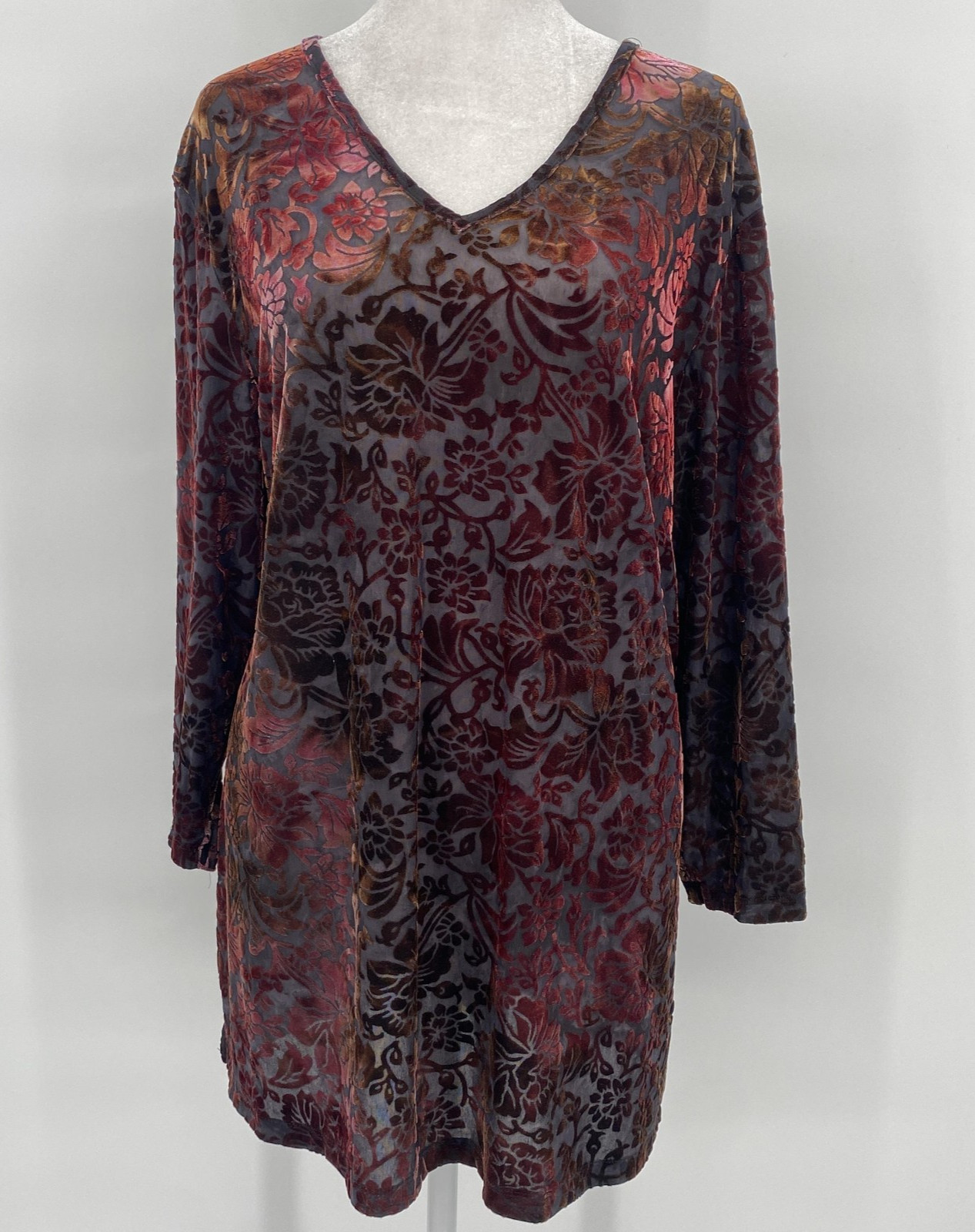 Vintage Y2K Susan Lawrence Top Womens 1X Sheer Velvet Burnout Boho Dark Fairy