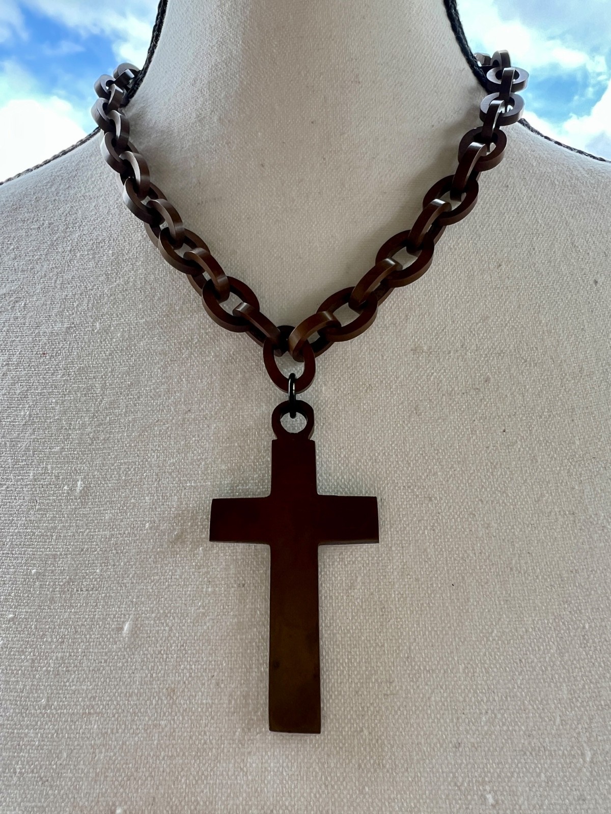 Antique Victorian Vulcanite Cross Necklace 20\