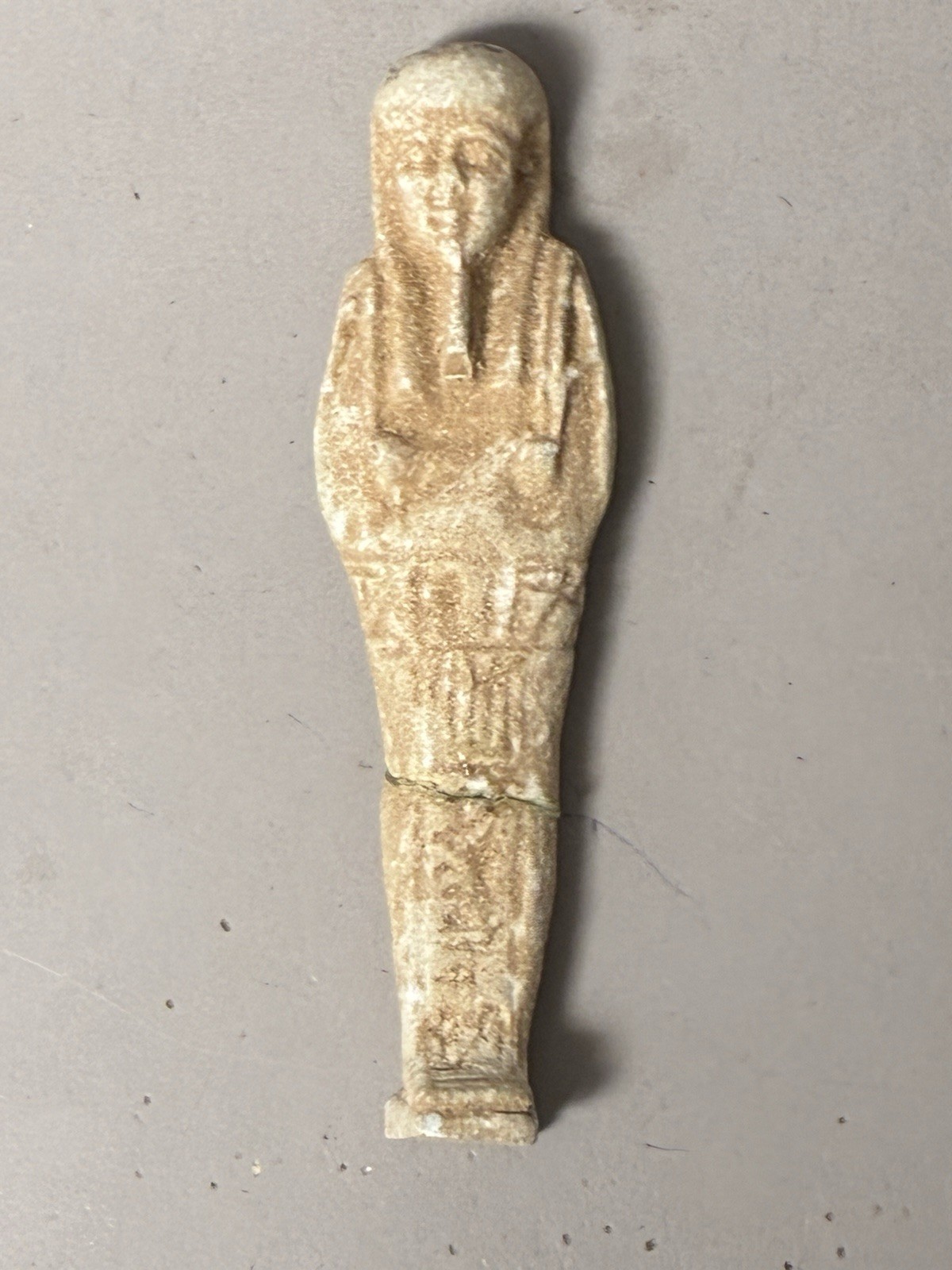 Ancient Egyptian Faience Ushabti With Hieroglyphics And Repaired At The Knees Ancient Egyptian Faience Ushabti With Hieroglyphics And Repaired At The Knees