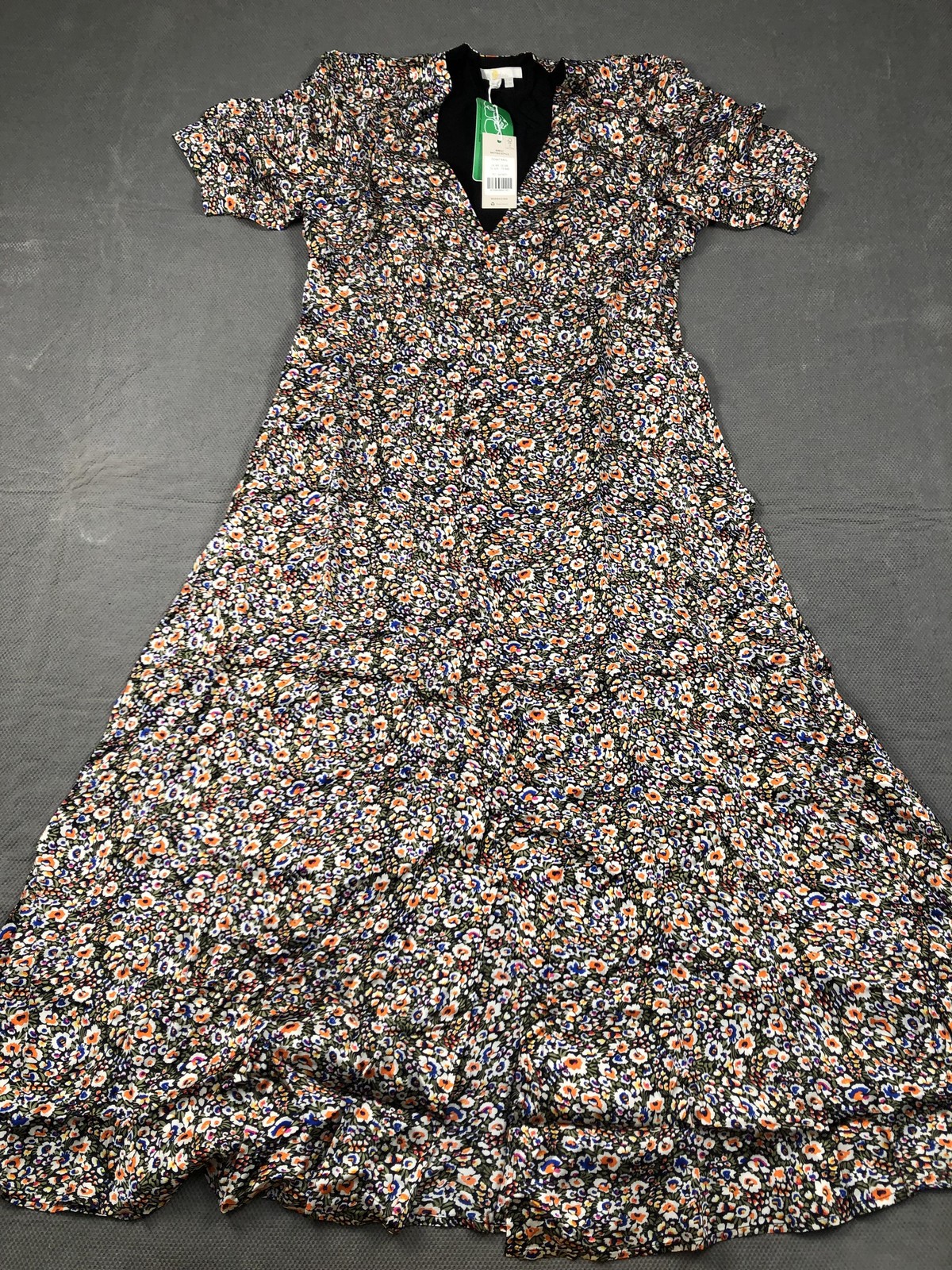 Boden Dress Womens 12R Multicolor Floral V Neck Flutter Sleeve Woven Maxi NWT