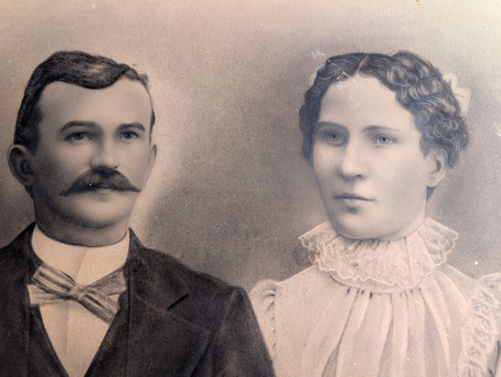 Antique Victorian Couple Portrait Photograph Large Sepia Photo Mounted on Board