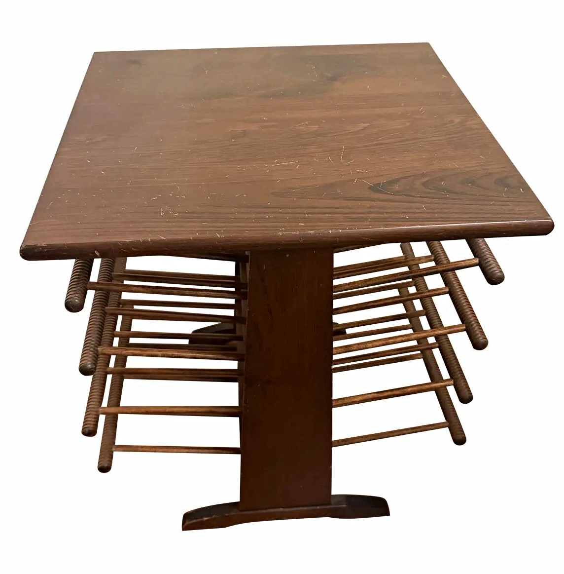 MCM Spindle Magazine Rack Side Table Vintage Mid Century Record Holder Wood