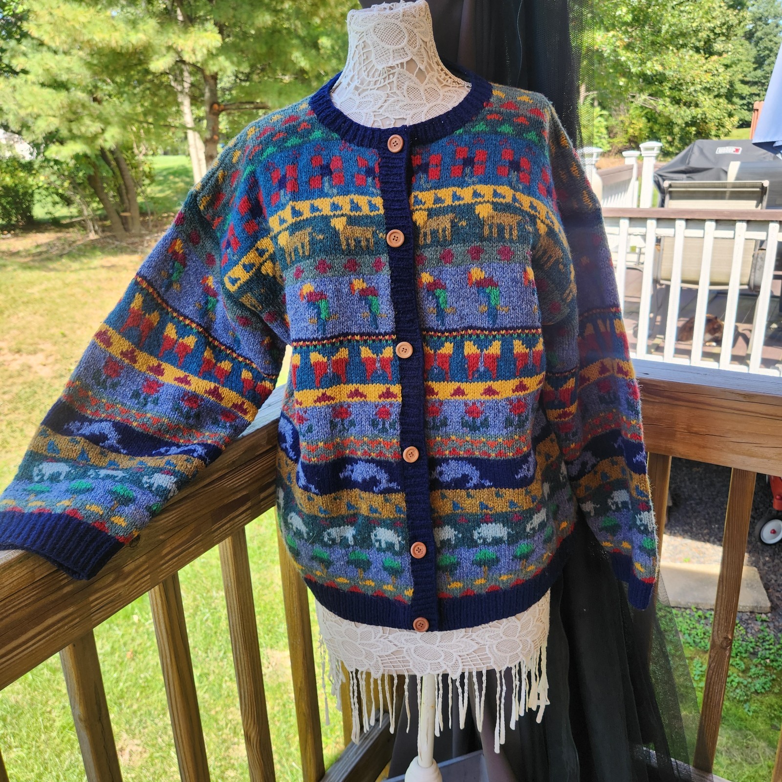 Vtg LL Bean 100% Wool Animal Cardigan Sweater XL EUC Grail Rare Vtg LL Bean 100% Wool Animal Cardigan Sweater XL EUC Grail Rare
