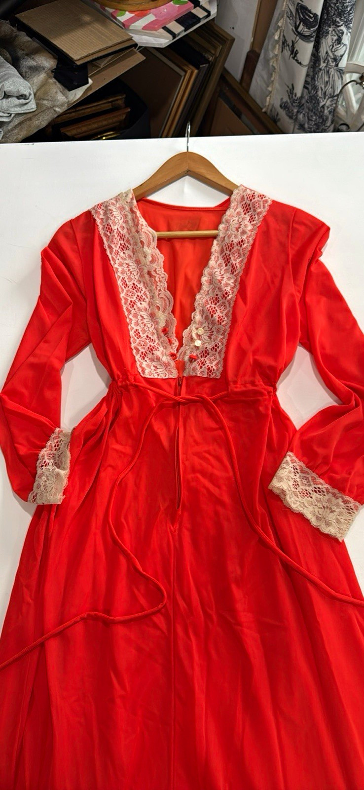 Vtg 60s 70s Butterfield 8 Coral Red Peignoir Set Nightgown Maxi Robe Small 