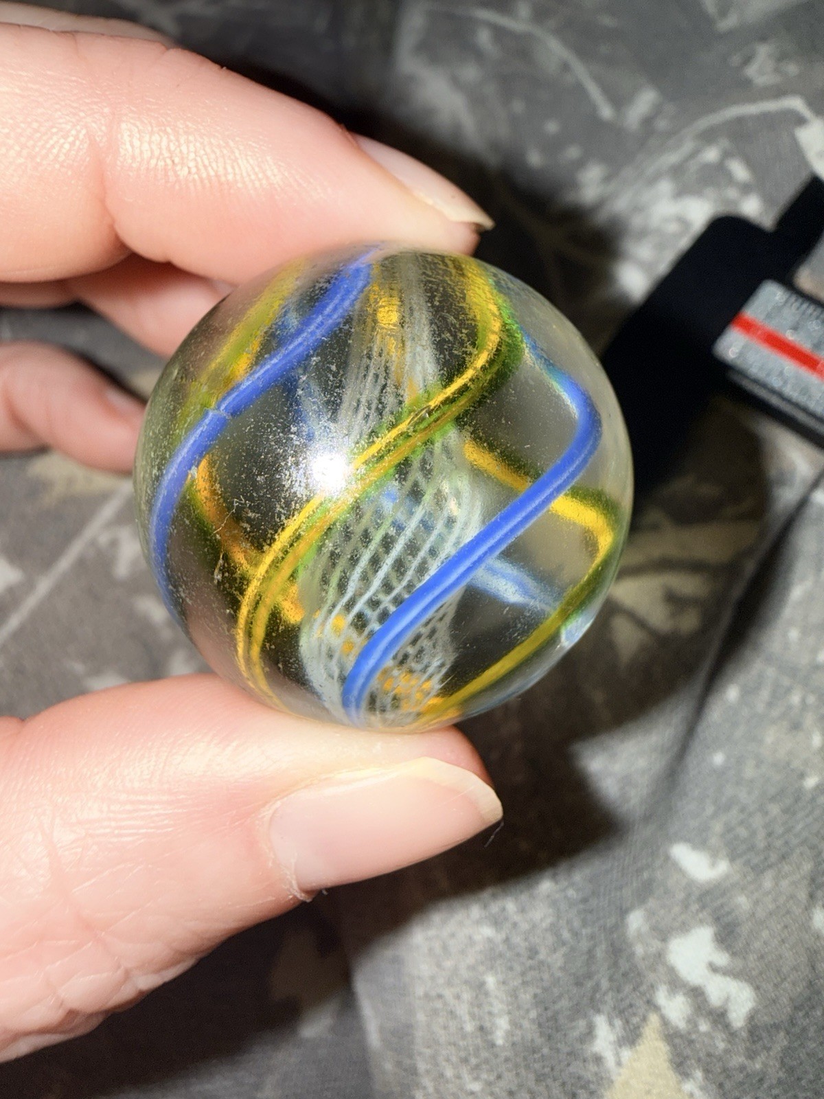 Antique German handmade Latticinio Core Swirl glass marble 30mm Oversized