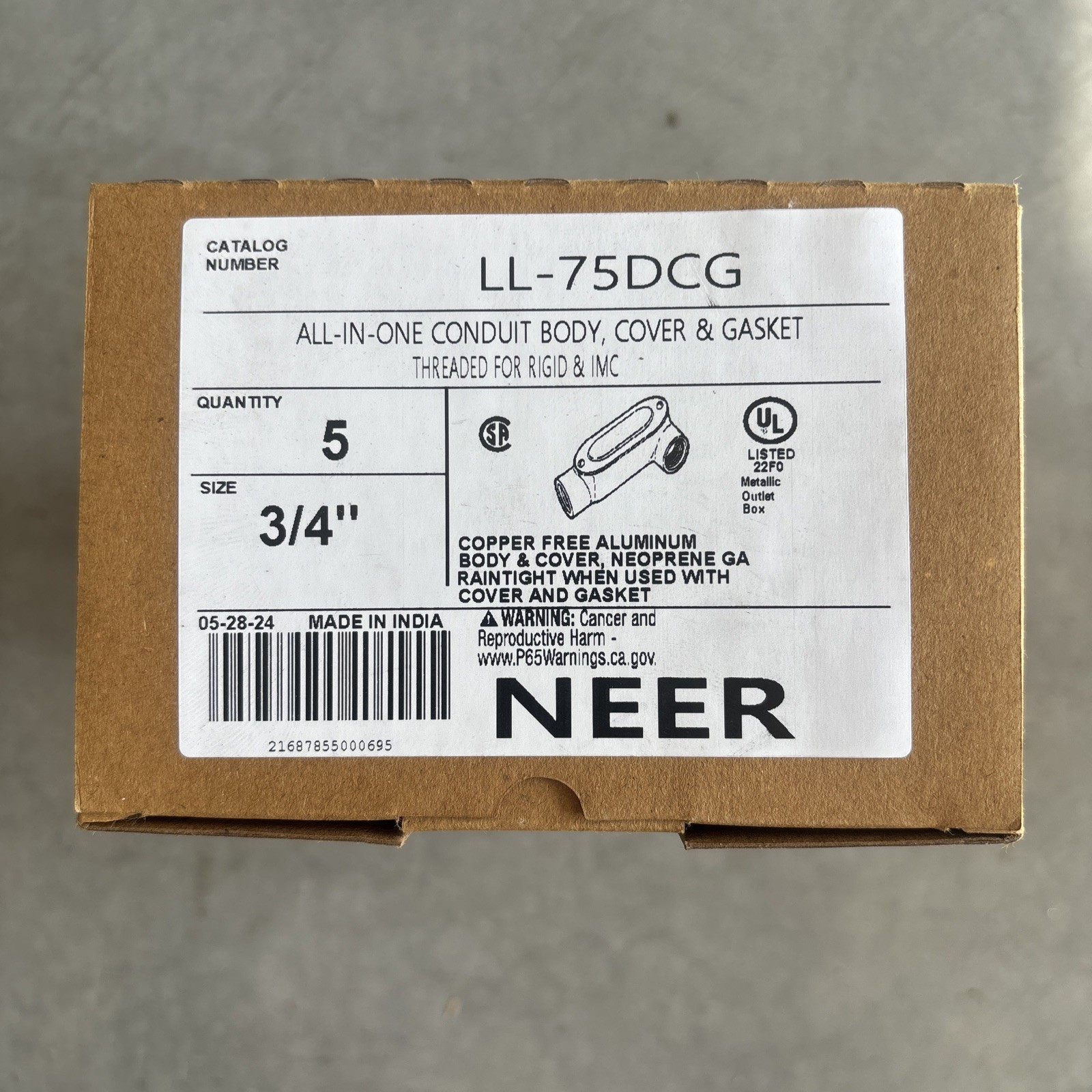 BOX OF 5 NEER LL-75DCG 3/4\ BOX OF 5 NEER LL-75DCG 3/4\