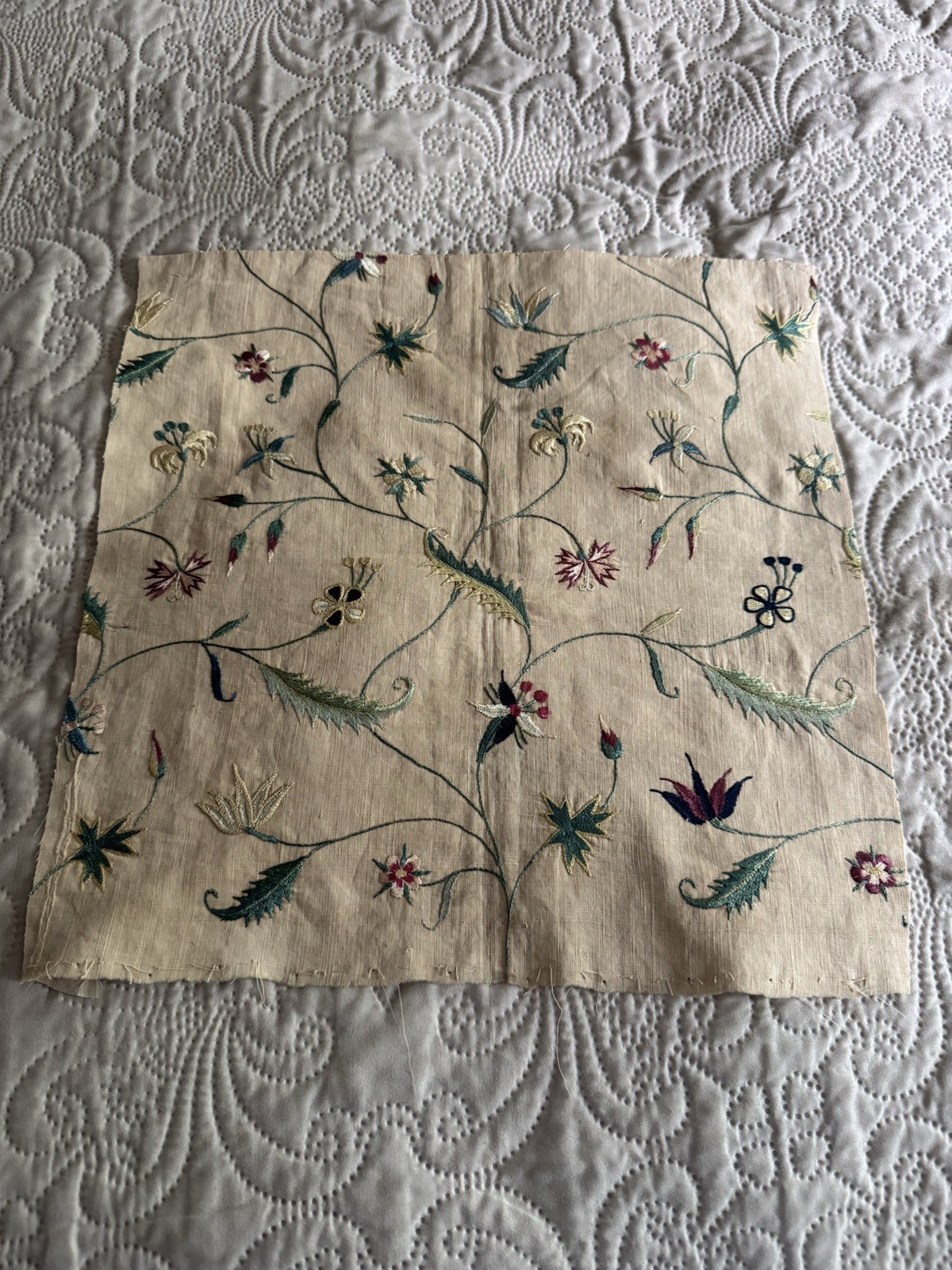18thC Antique C1750 Spitalfields Silk Embroidered Fragment 18thC Antique C1750 Spitalfields Silk Embroidered Fragment