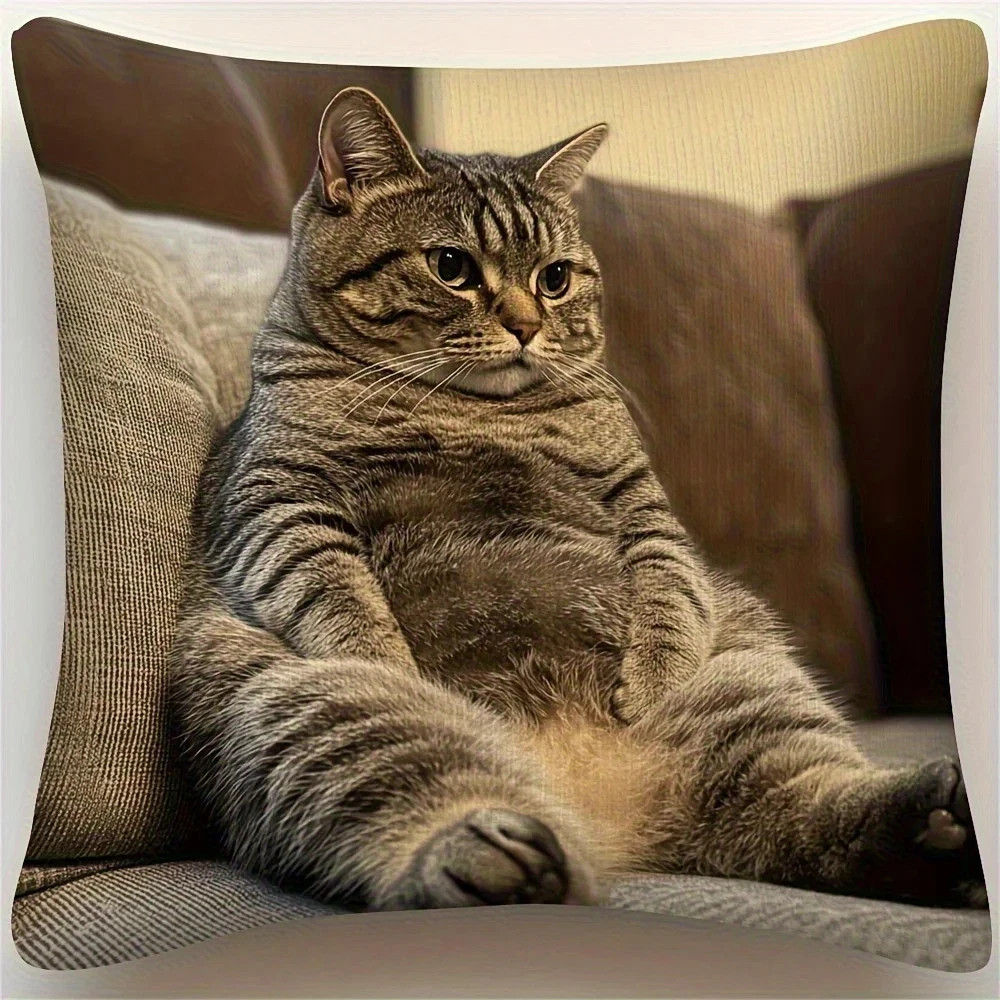 Large Fluffy Gray Tabby Cat Pillow Cover Soft Realistic Design Large Fluffy Gray Tabby Cat Pillow Cover Soft Realistic Design