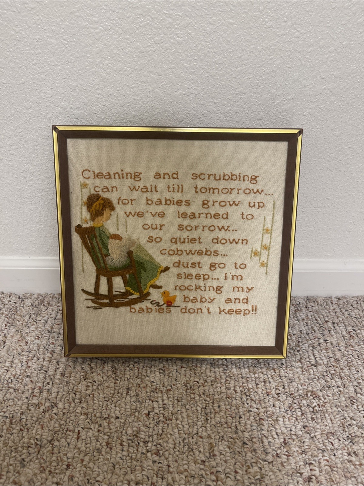 Vintage 1970\'s Embroidery Cross Stitch Cleaning Can Wait Babies Don’t Keep Frame Vintage 1970\'s Embroidery Cross Stitch Cleaning Can Wait Babies Don’t Keep Frame