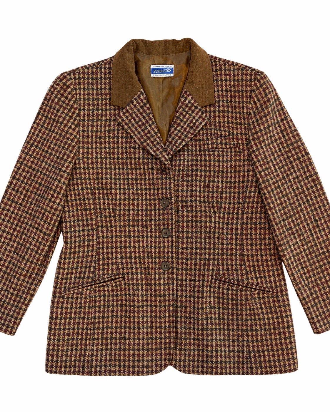 Vintage Pendleton Knockabouts Wool Houndstooth Blazer Brown Tweed Brushed Collar Vintage Pendleton Knockabouts Wool Houndstooth Blazer Brown Tweed Brushed Collar