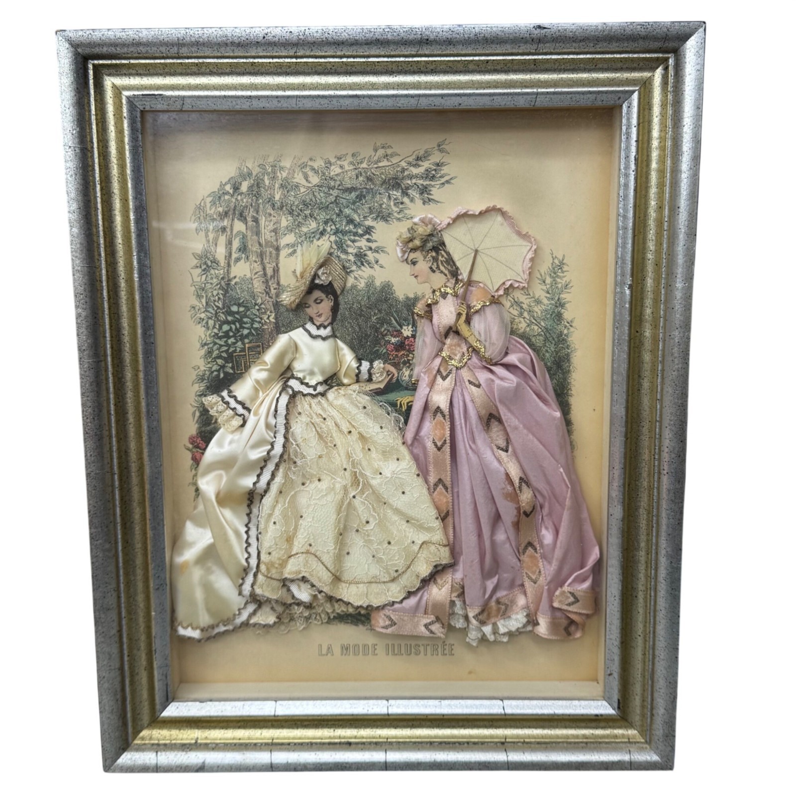 Antique La Mode Illustree Print 3D Shadow Box Victorian Fabric 12x15 Fashion Antique La Mode Illustree Print 3D Shadow Box Victorian Fabric 12x15 Fashion