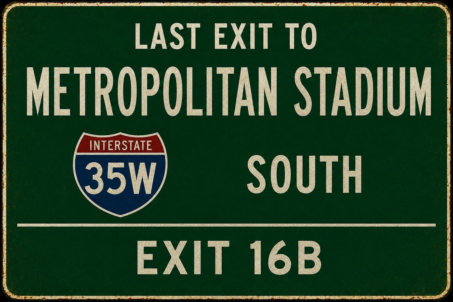 Last Exit to Metropolitan Stadium Weatherproof Aluminum Sign