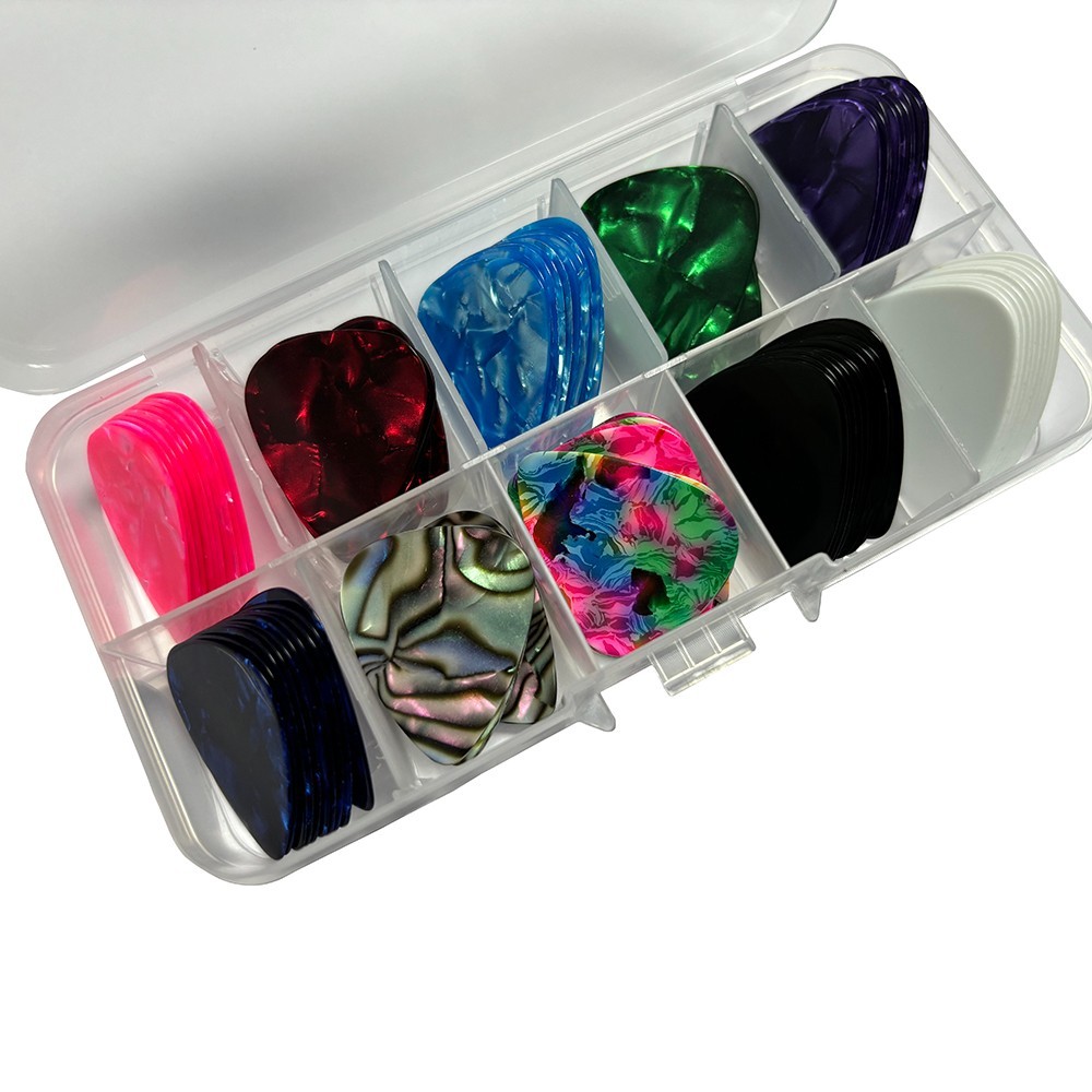 100Pcs Medium 0.71mm Celluloid 351 Shape Guitar Picks Plectrums 10 Colors Mixed