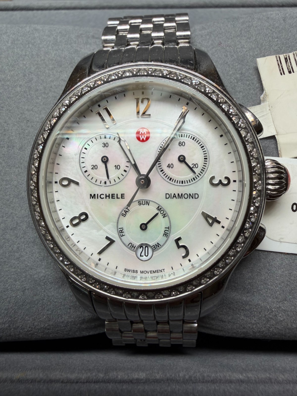 Michele Jetway Diamond Bezel Chronograph Watch MWW23A000001 – Complete Box & Tag